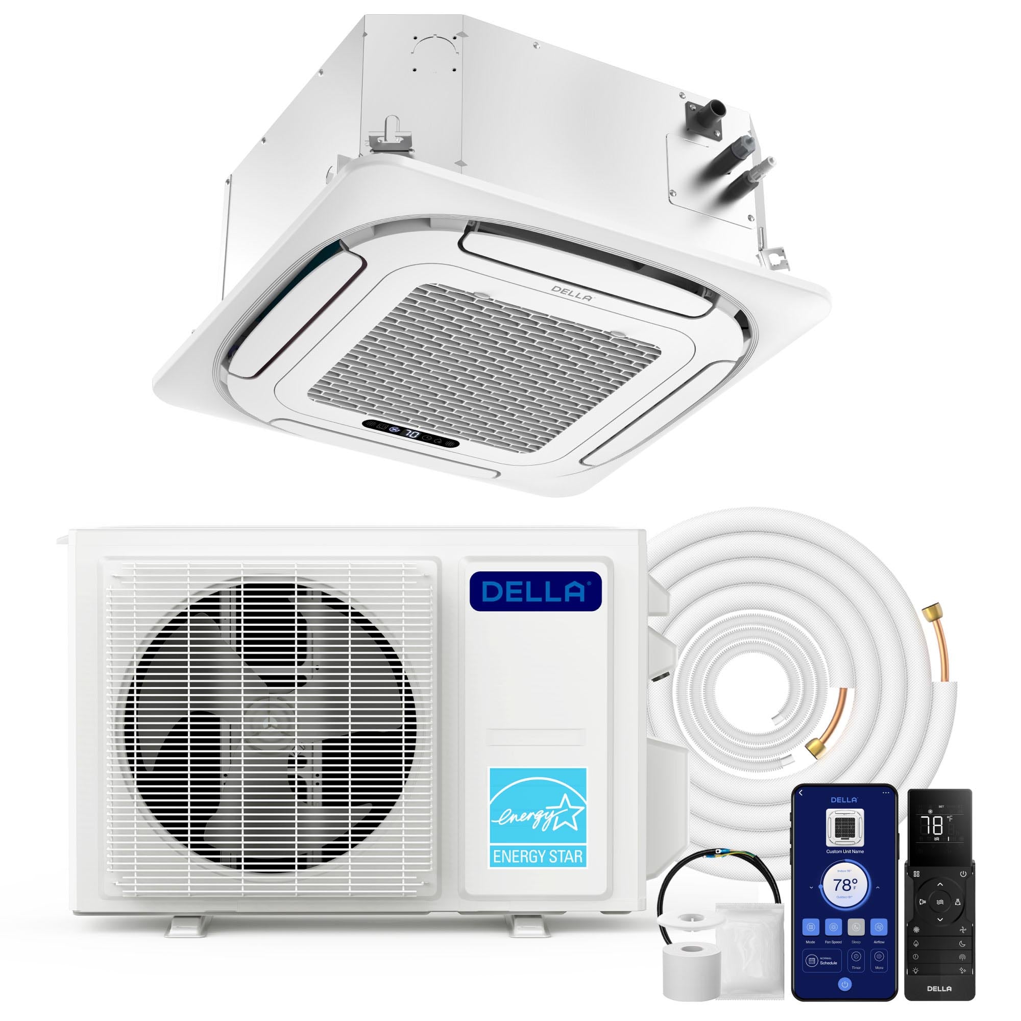 DELLA 12,000 BTU 22 SEER2 Ceiling Cassette Ductless Mini Split AC - Up to 550 Sq.Ft.