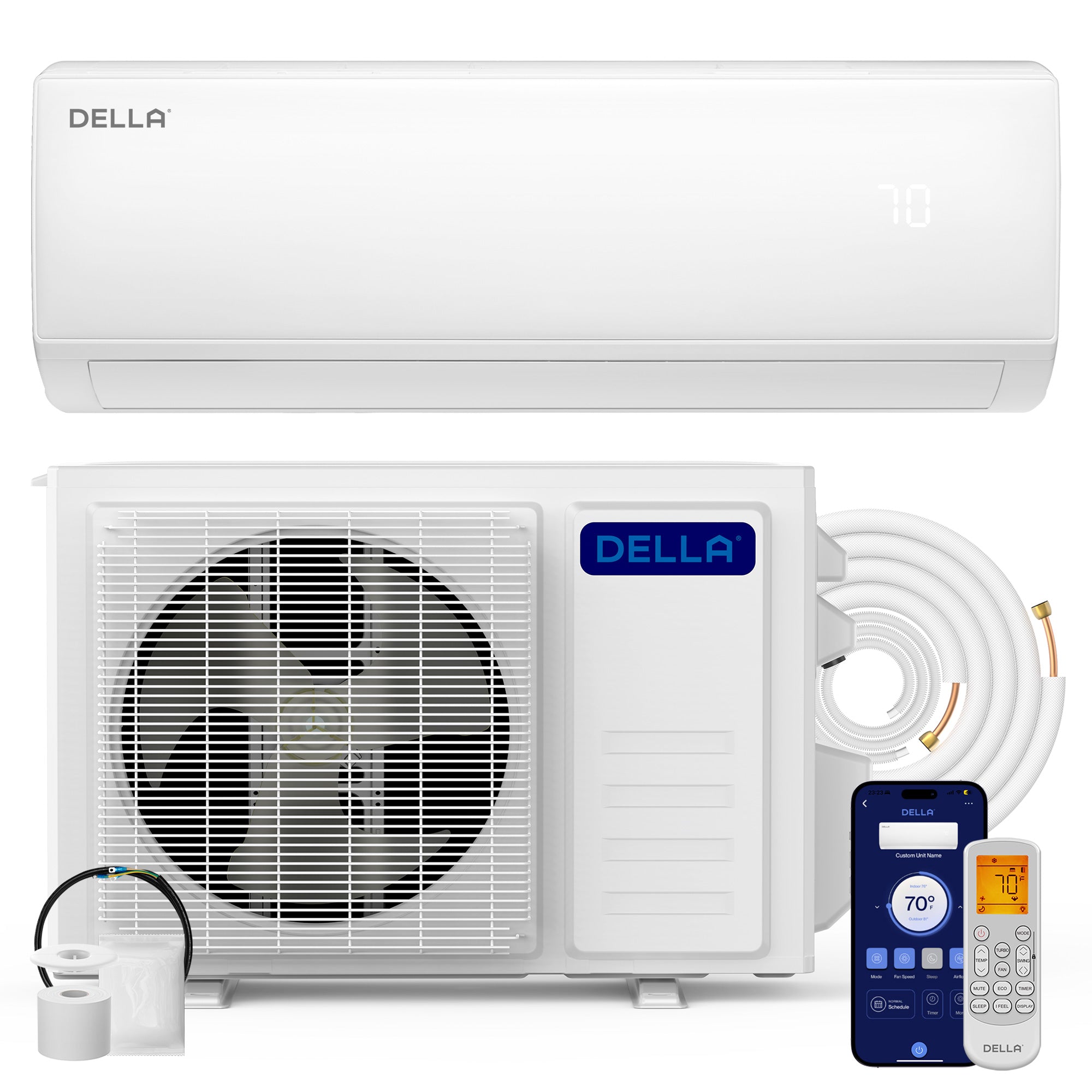 DELLA Econo Series 11500 BTU 17 SEER2 Mini-Split Heat Pump AC - Up to 400 Sq.Ft.