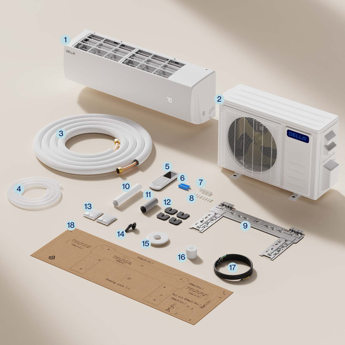 DELLA Econo Series 11500 BTU 17 SEER2 Mini Split Heat Pump AC - Up to 550 Sq.Ft.