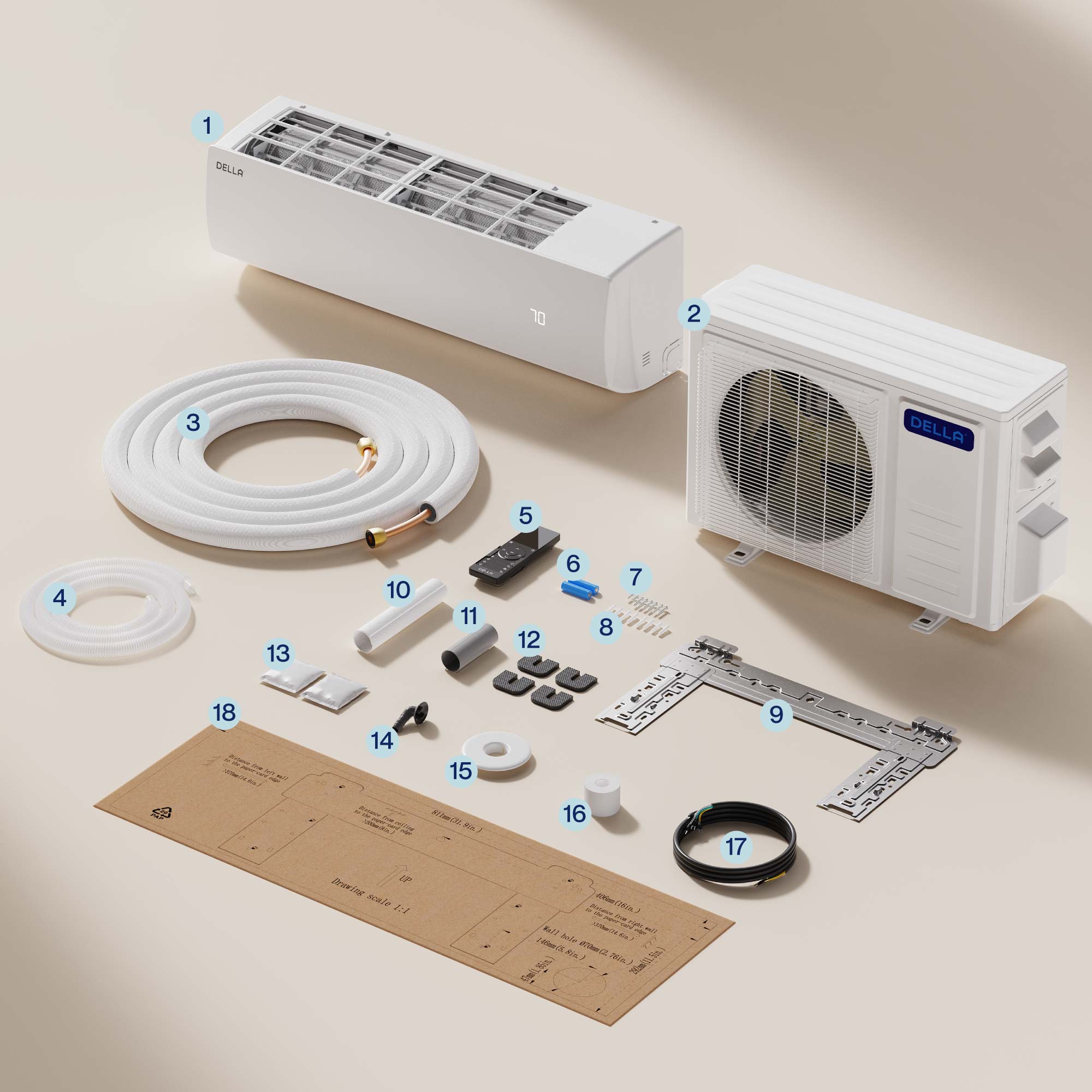 DELLA Econo Series 35000 BTU 17 SEER2 Mini Split Heat Pump AC - Up to 2500 Sq.Ft.