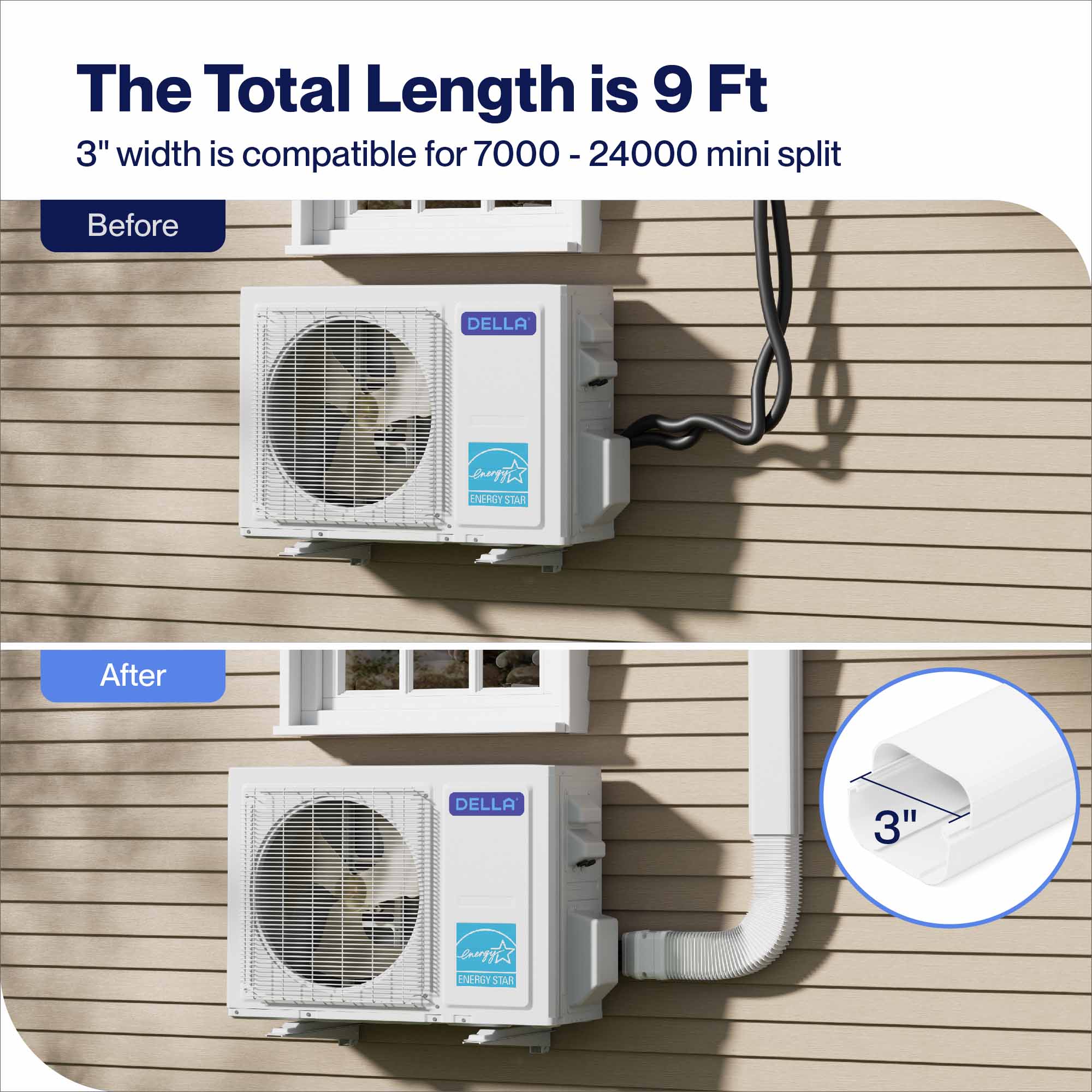 DELLA Mini Split Line Set Cover with Flexible Duct