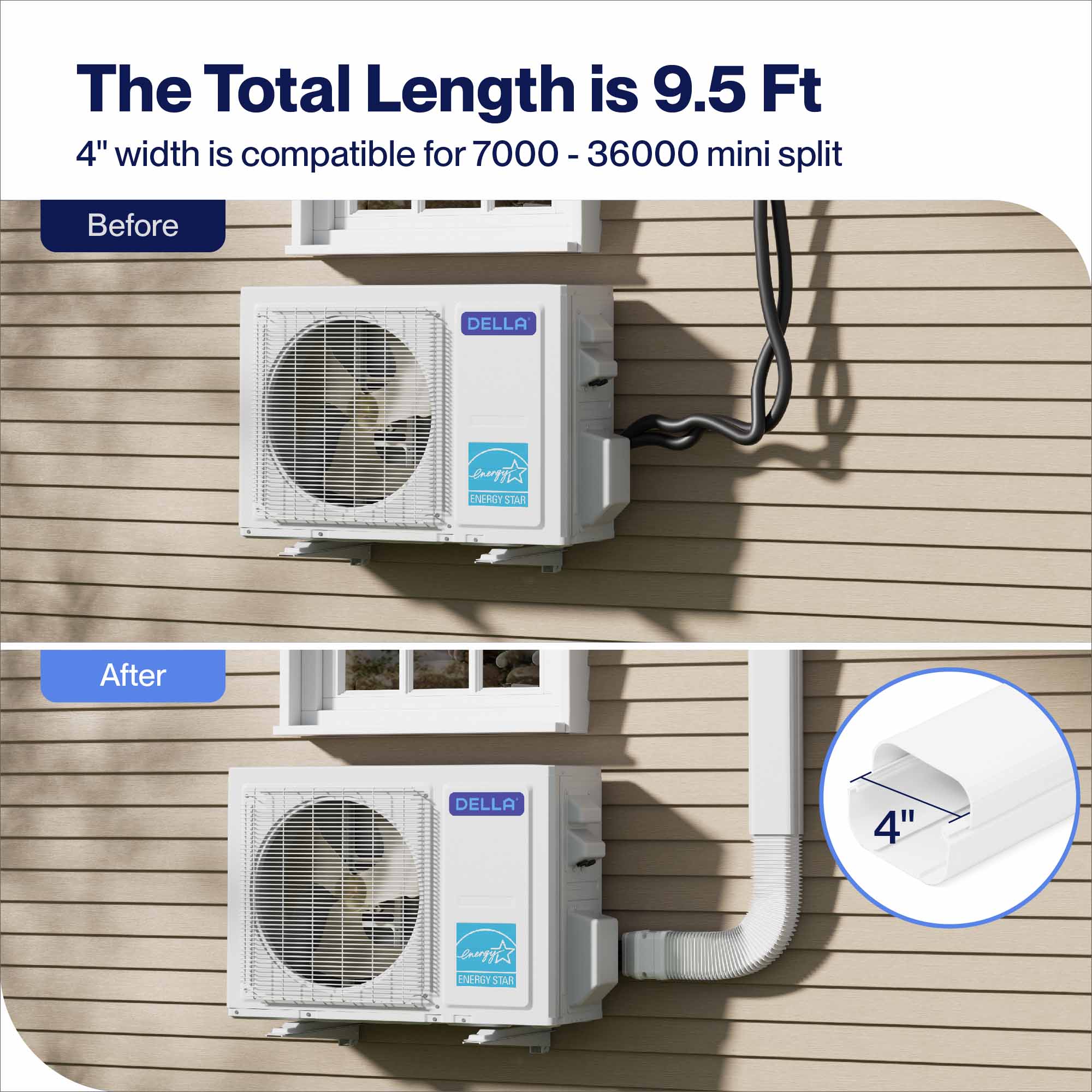DELLA Mini Split Line Set Cover with Flexible Duct