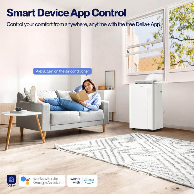 DELLA Velocity Series 14,000 BTU Smart WiFi Enabled Portable AC with Heat/Remote/App Control, Cools Up To 400 Sq. Ft.