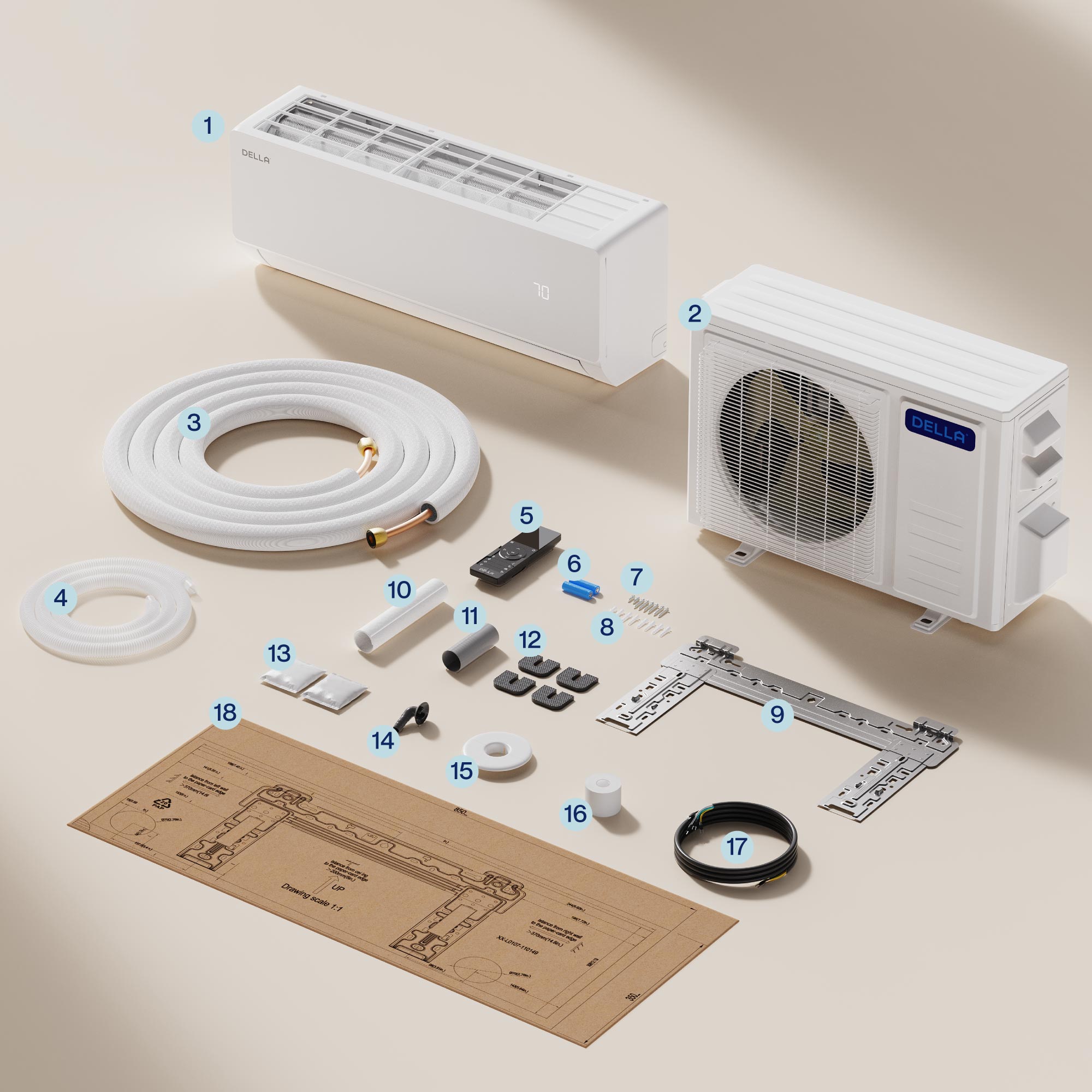 DELLA Vita Series 36000 BTU 20 SEER2 Mini Split Heat Pump AC - Up to 2500 Sq.Ft.