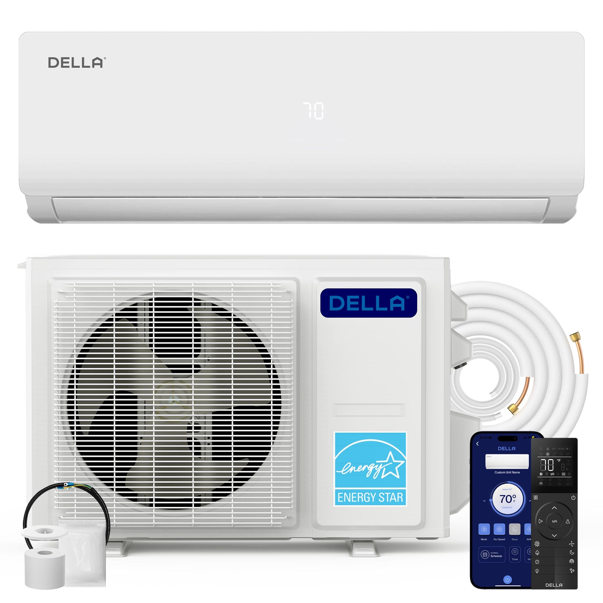 DELLA Vario Series 9000 BTU 19 SEER2 Mini-Split Heat Pump AC (R-454B) - Up to 400 Sq.Ft.