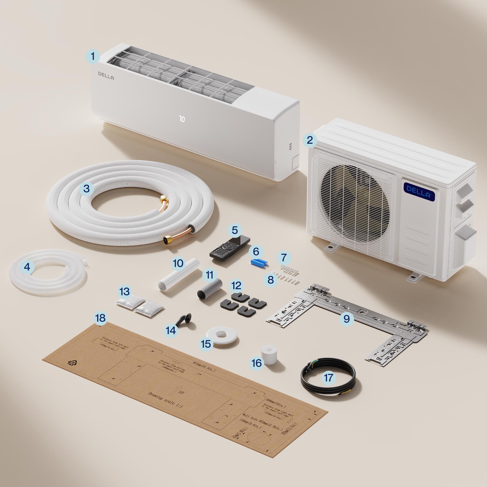 DELLA Vario Series 9000 BTU 19 SEER2 Mini Split Heat Pump AC (R-454B) - Up to 400 Sq.Ft.