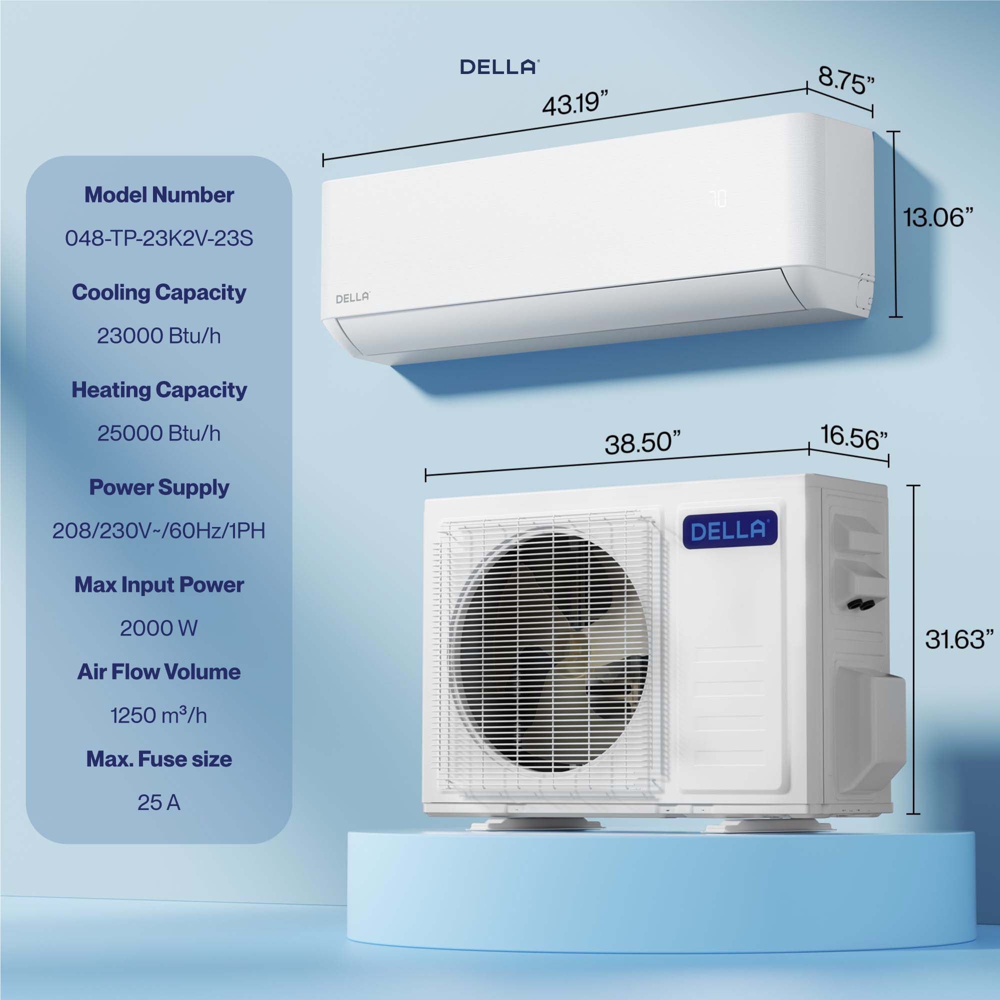 DELLA Optima Series 23000 BTU 23 SEER2 Ultra Heat Mini-Split AC - Up to 1500 Sq.Ft.