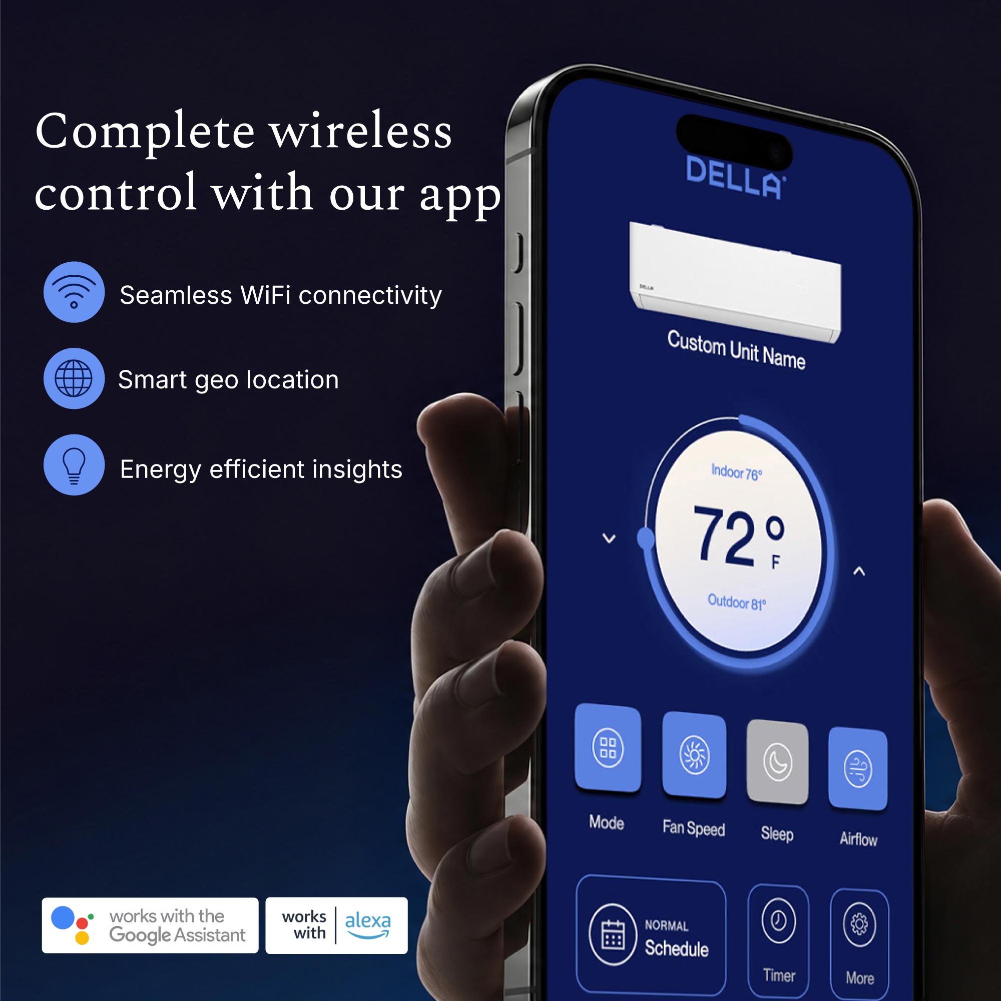 DELLA Optima CloudAir Series 12000 BTU 23 SEER2 Ultra Heat Mini Split AC - Up to 550 Sq.Ft.