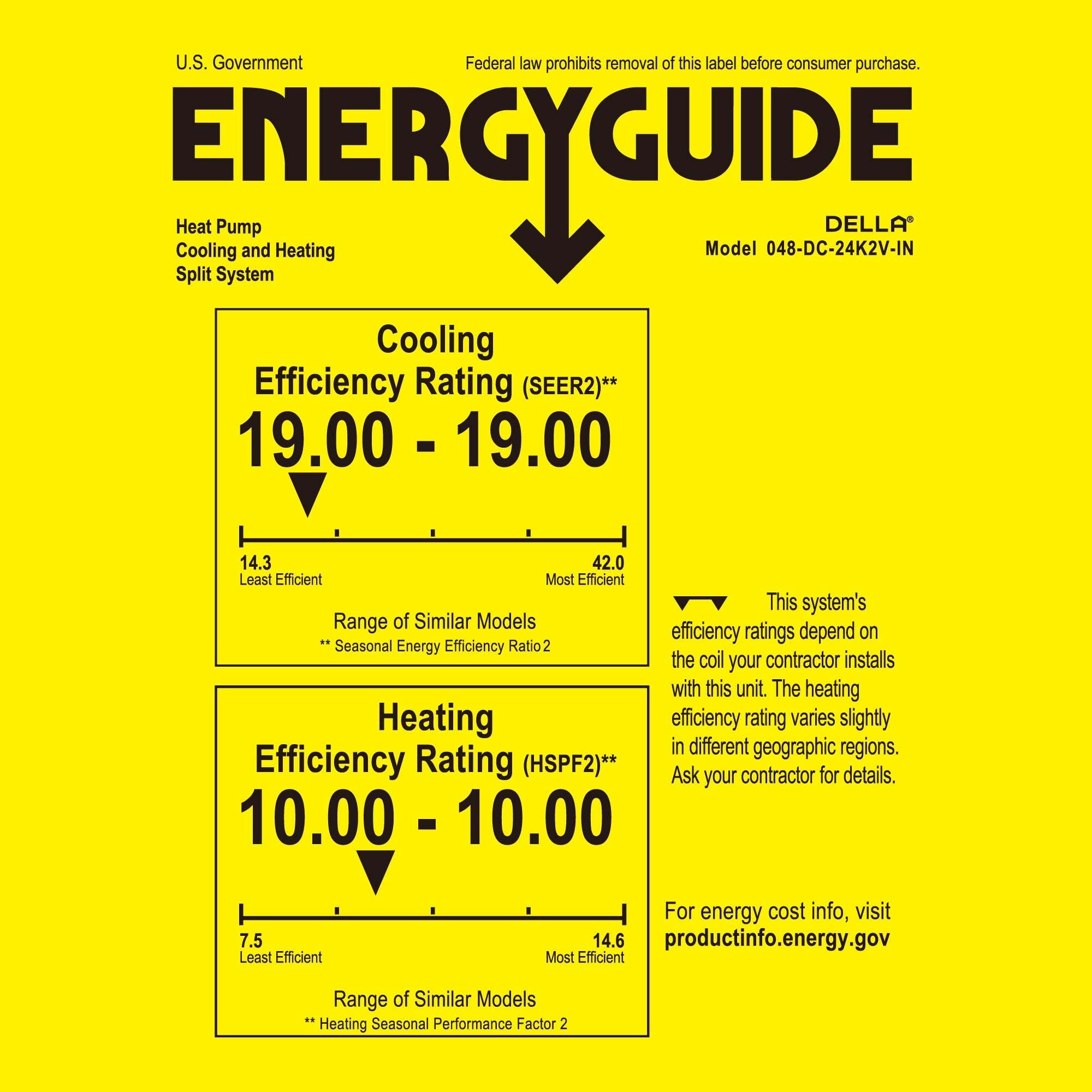 DELLA 22000 BTU 19 SEER2 Concealed Ducted Mini Split Air Conditioner
