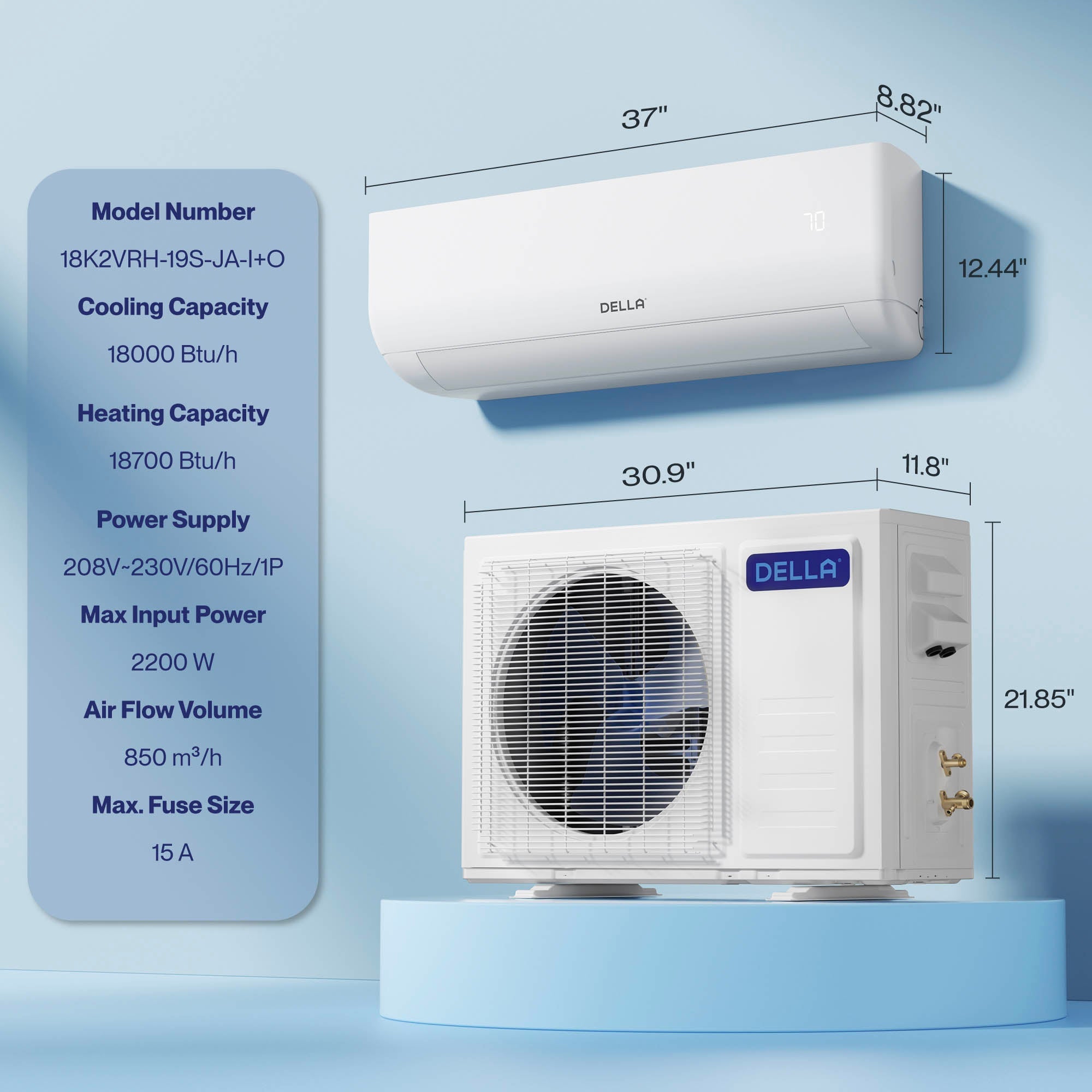 DELLA Motto Series 18000 BTU 19 SEER2 Mini-Split Heat Pump AC ¨C Up to 1000 Sq.Ft.