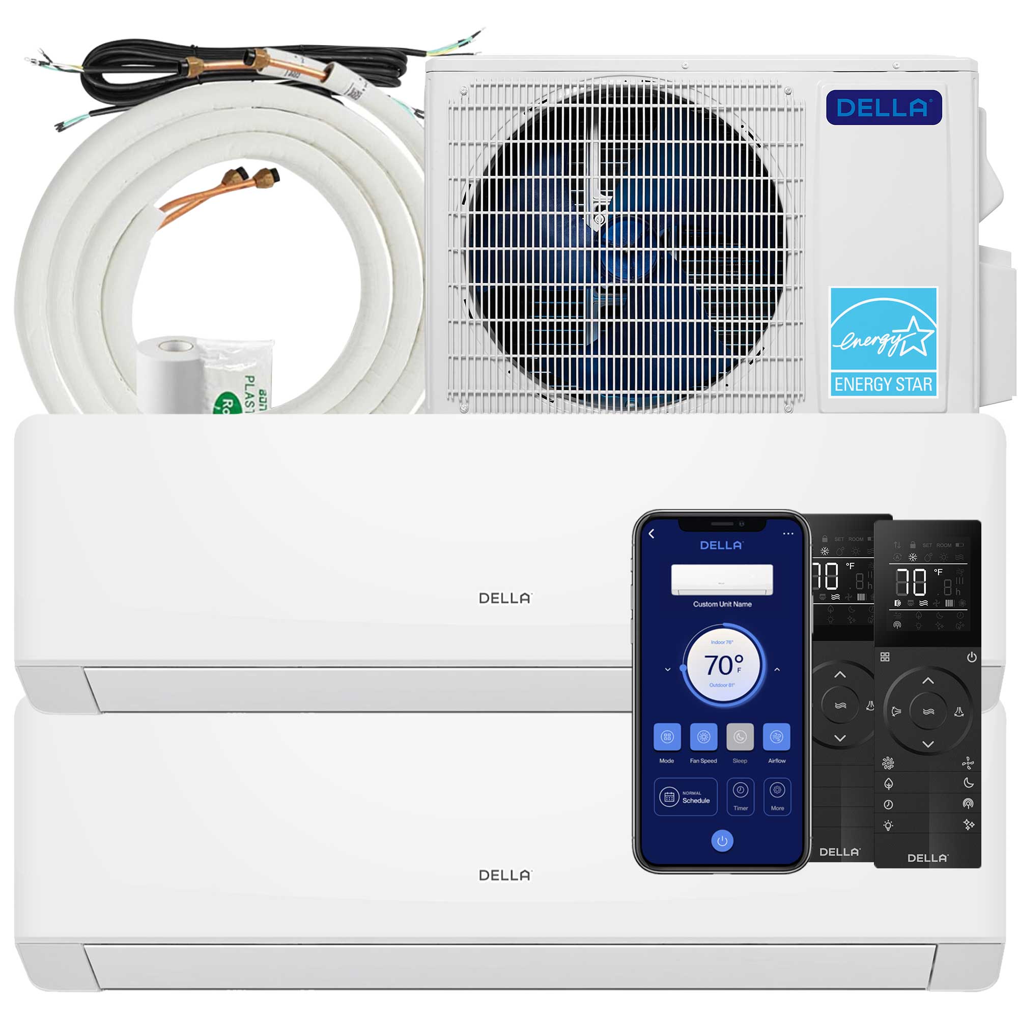 DELLA Serena Series 18000 BTU Dual Zone Mini Split AC (12K + 12K) - Up to 1100 Sq.Ft.