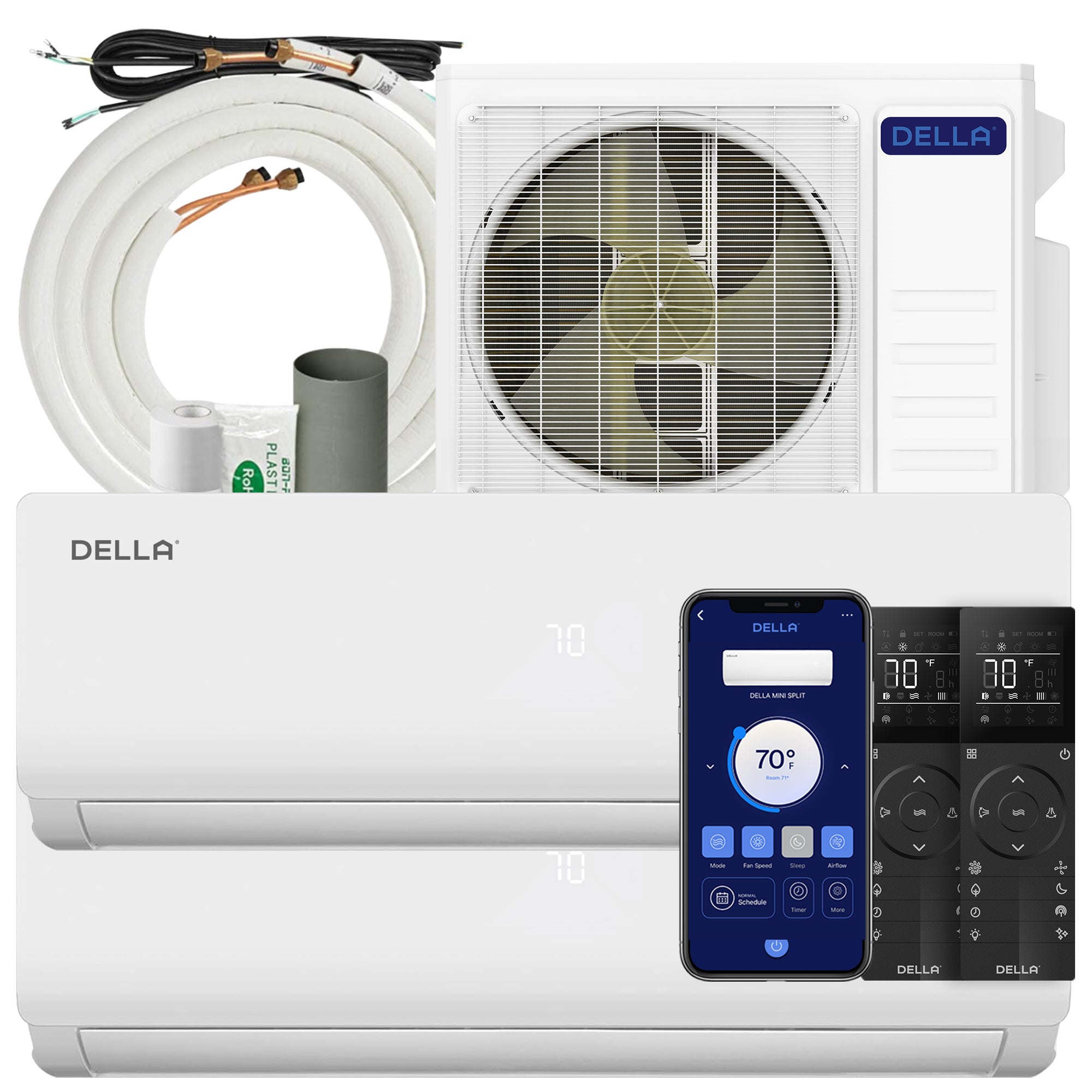 DELLA Vario Series 20000 BTU Dual Zone Mini Split AC with R-454B (12K + 12K) - Up to 1100 Sq.Ft.