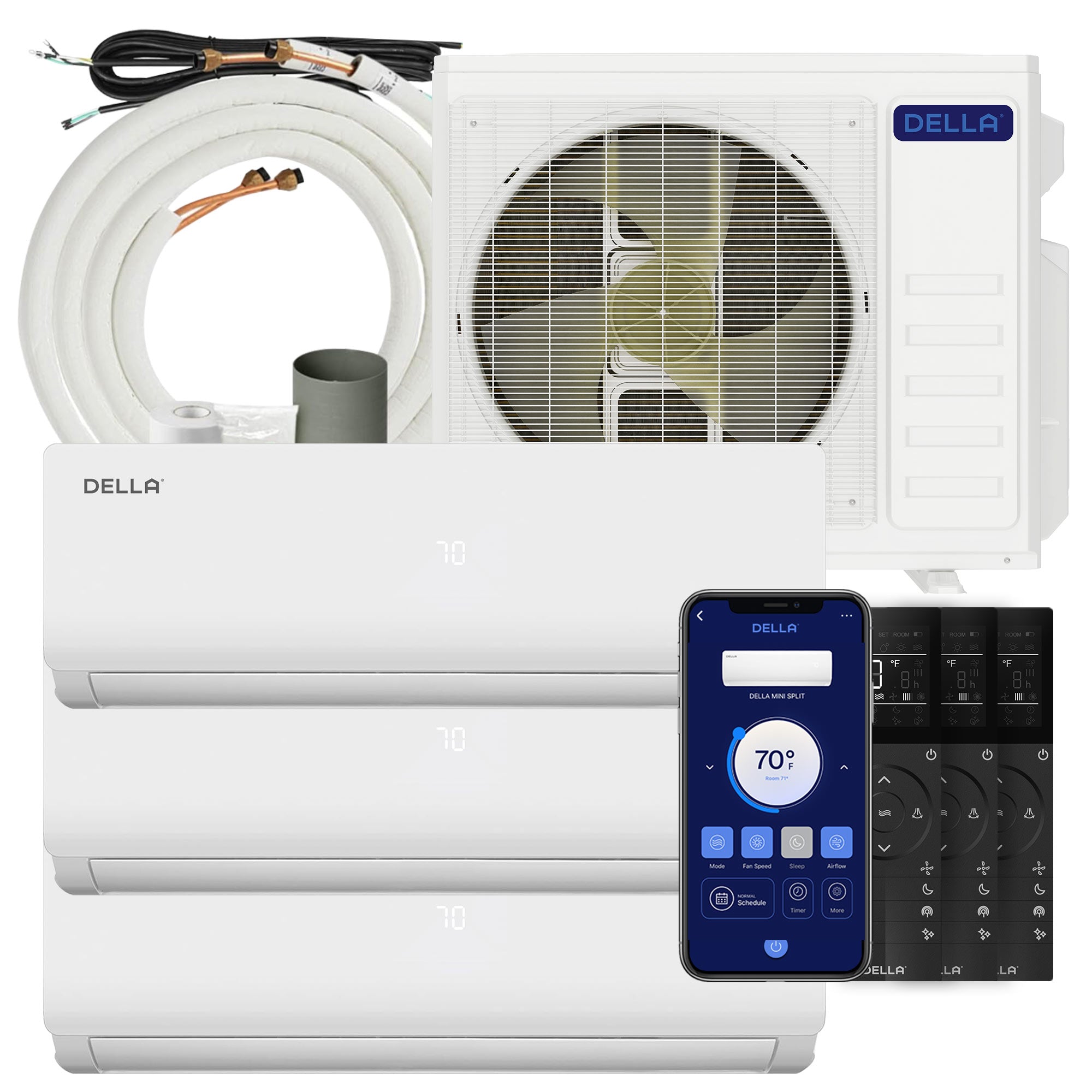 DELLA Vario Series 28000 BTU Tri-Zone Mini Split AC with R-454B (9K+12K+12k) - Up to 1500 Sq.Ft.