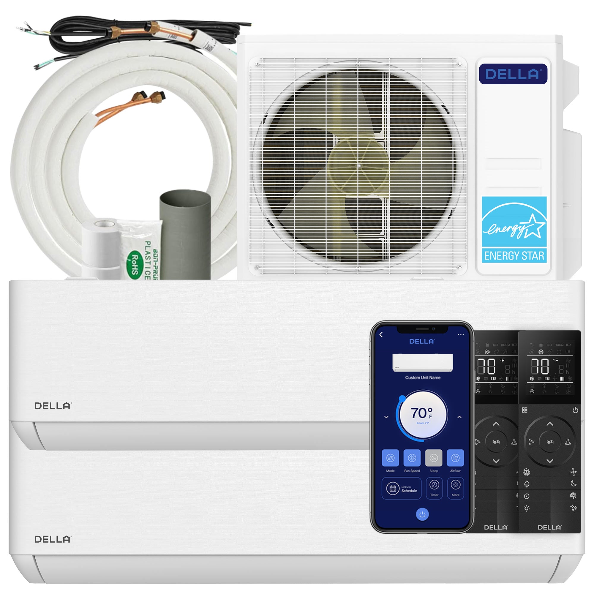 DELLA Optima Series 27000 BTU Dual Zone Mini Split AC with R-454B (12K+12K) - Up to 1100 Sq.Ft.