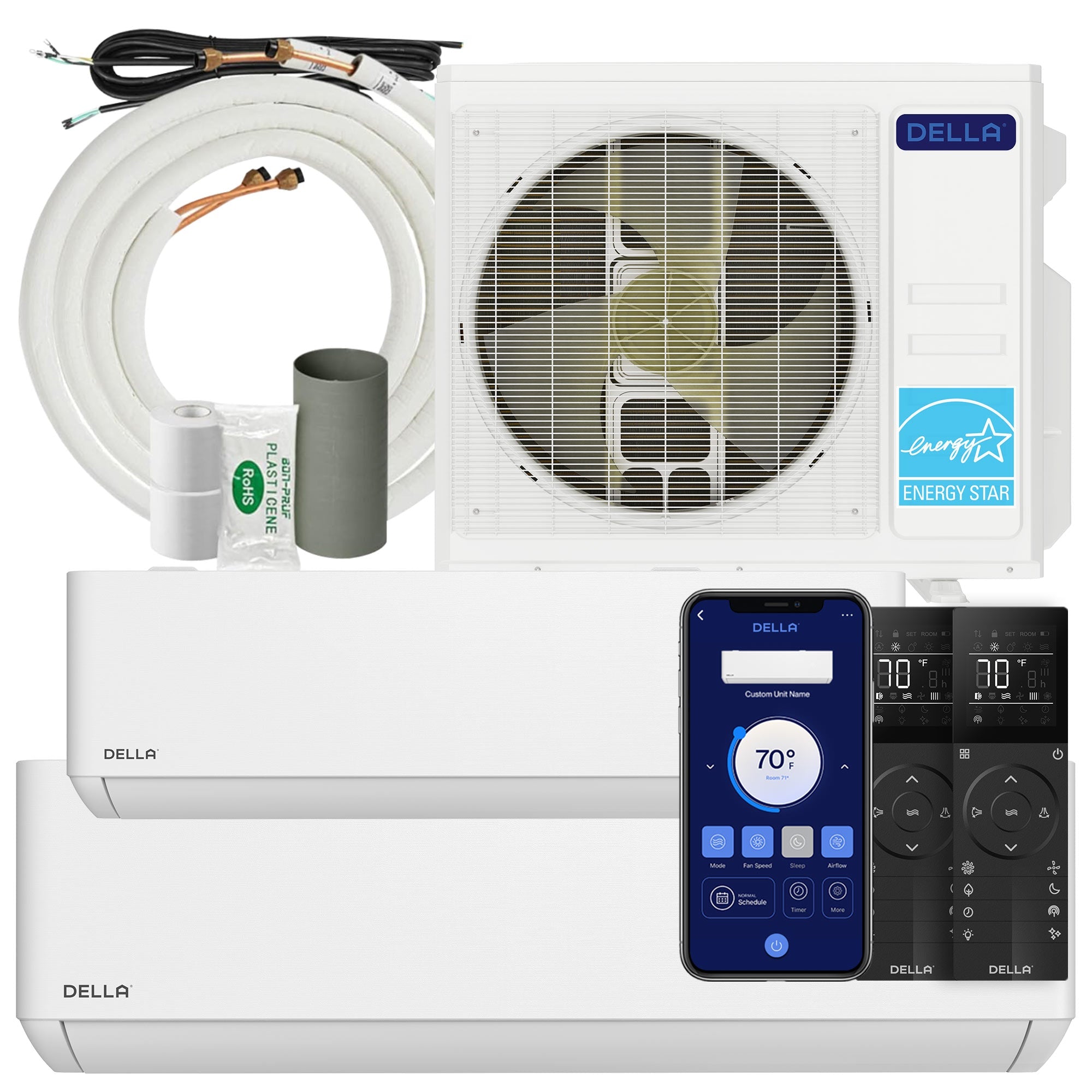 DELLA Optima Series 27000 BTU Dual Zone Mini Split AC with R-454B (9K+18K) - Up to 1400 Sq.Ft.