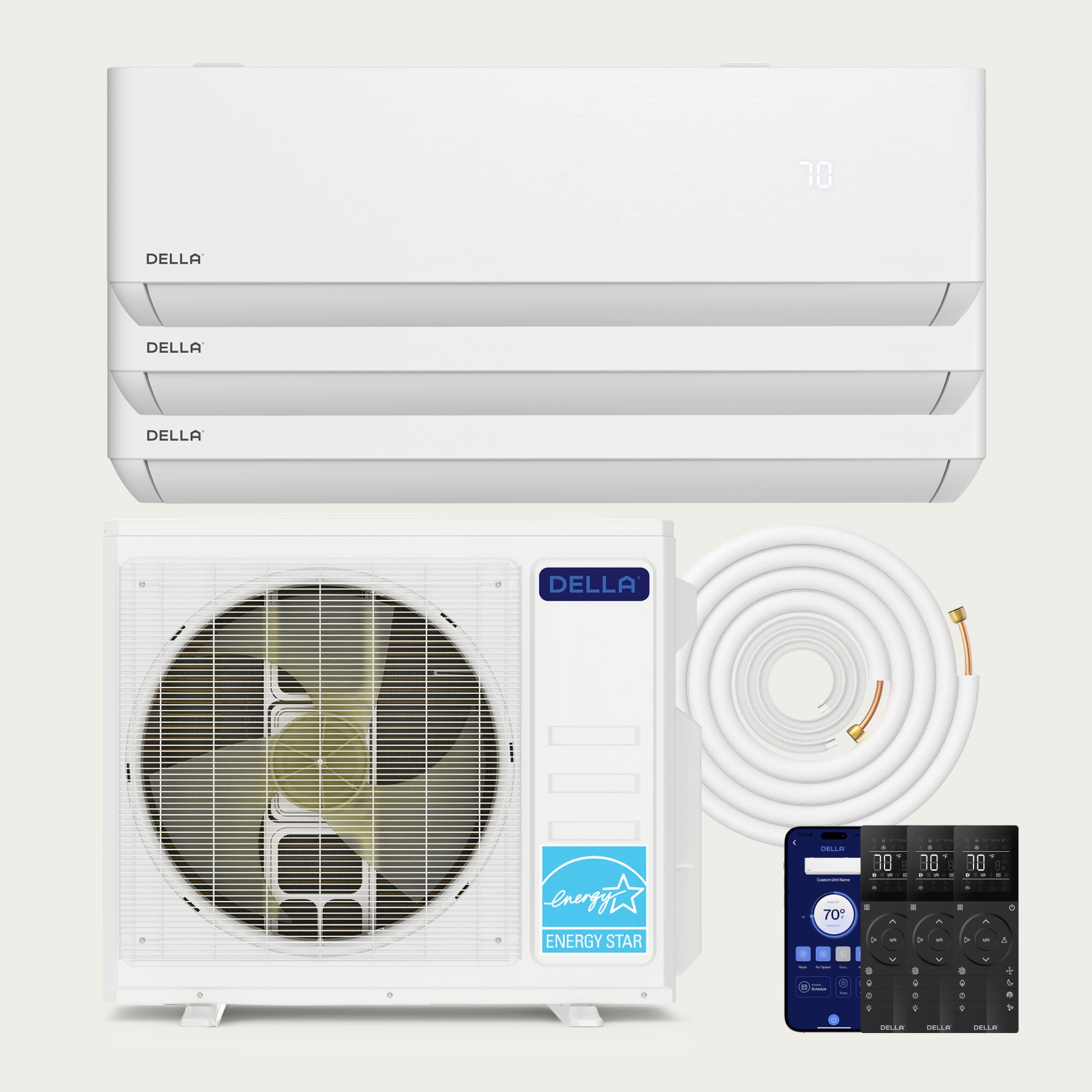 DELLA Optima Series 27000 BTU Tri-Zone Mini Split AC with R-454B (12K+12K+12k) - Up to 1650 Sq.Ft.