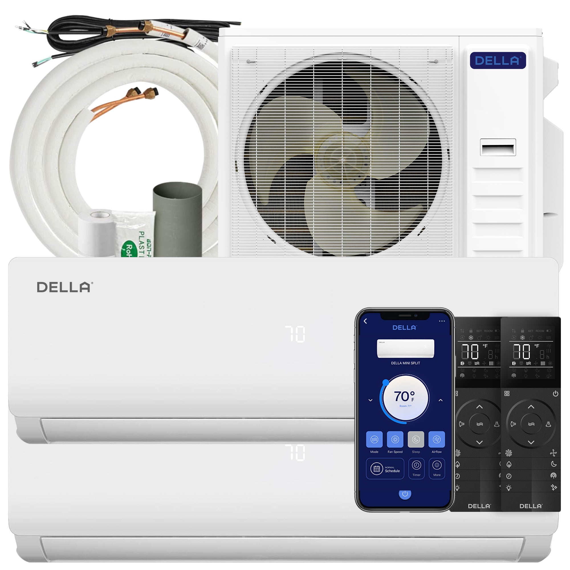 DELLA Vario Series 35000 BTU Dual Zone Mini Split AC with R-454B (18K+18K) - Up to 2000 Sq.Ft.