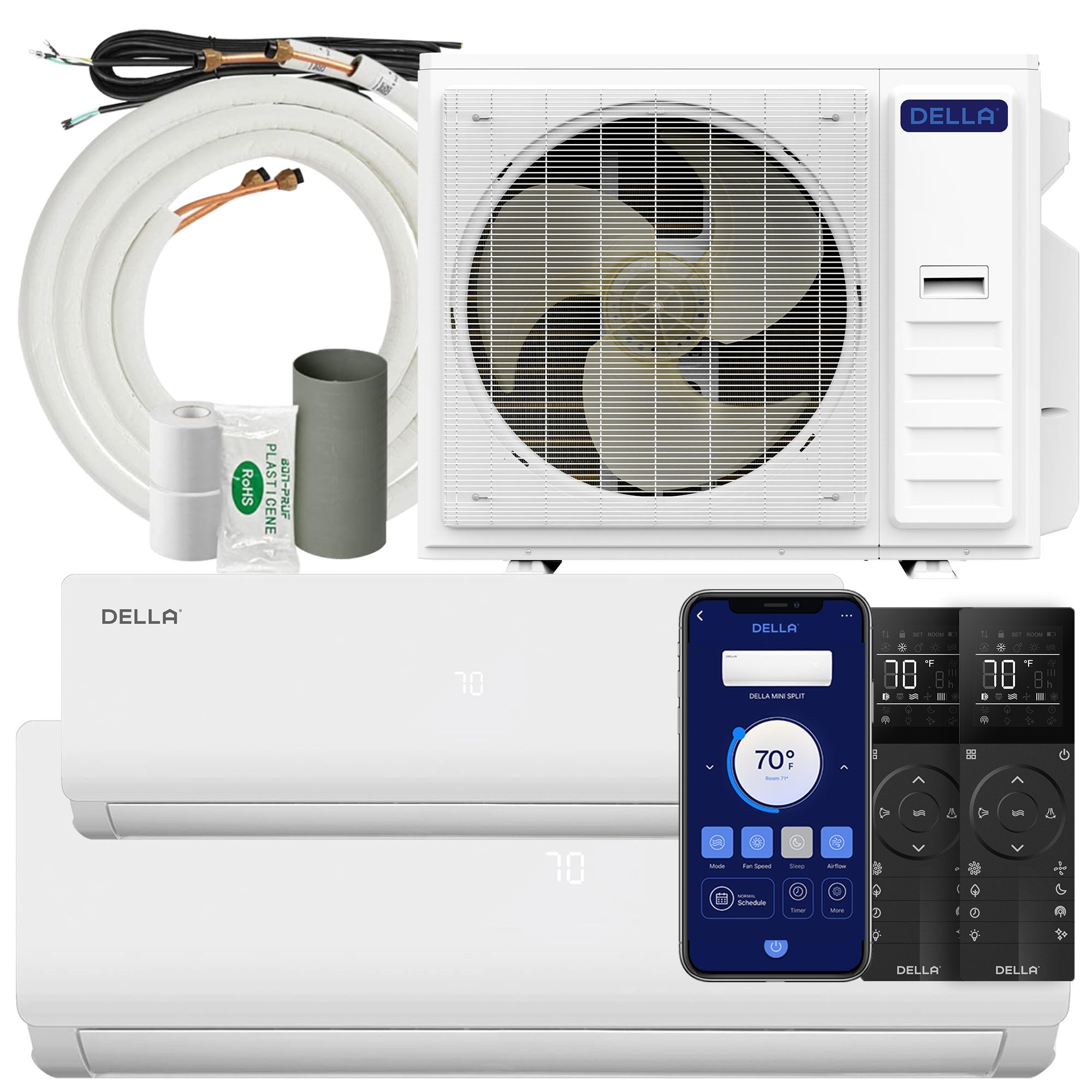 DELLA Vario Series 35000 BTU Dual Zone Mini Split AC with R-454B (12K+24K) - Up to 2050 Sq.Ft.