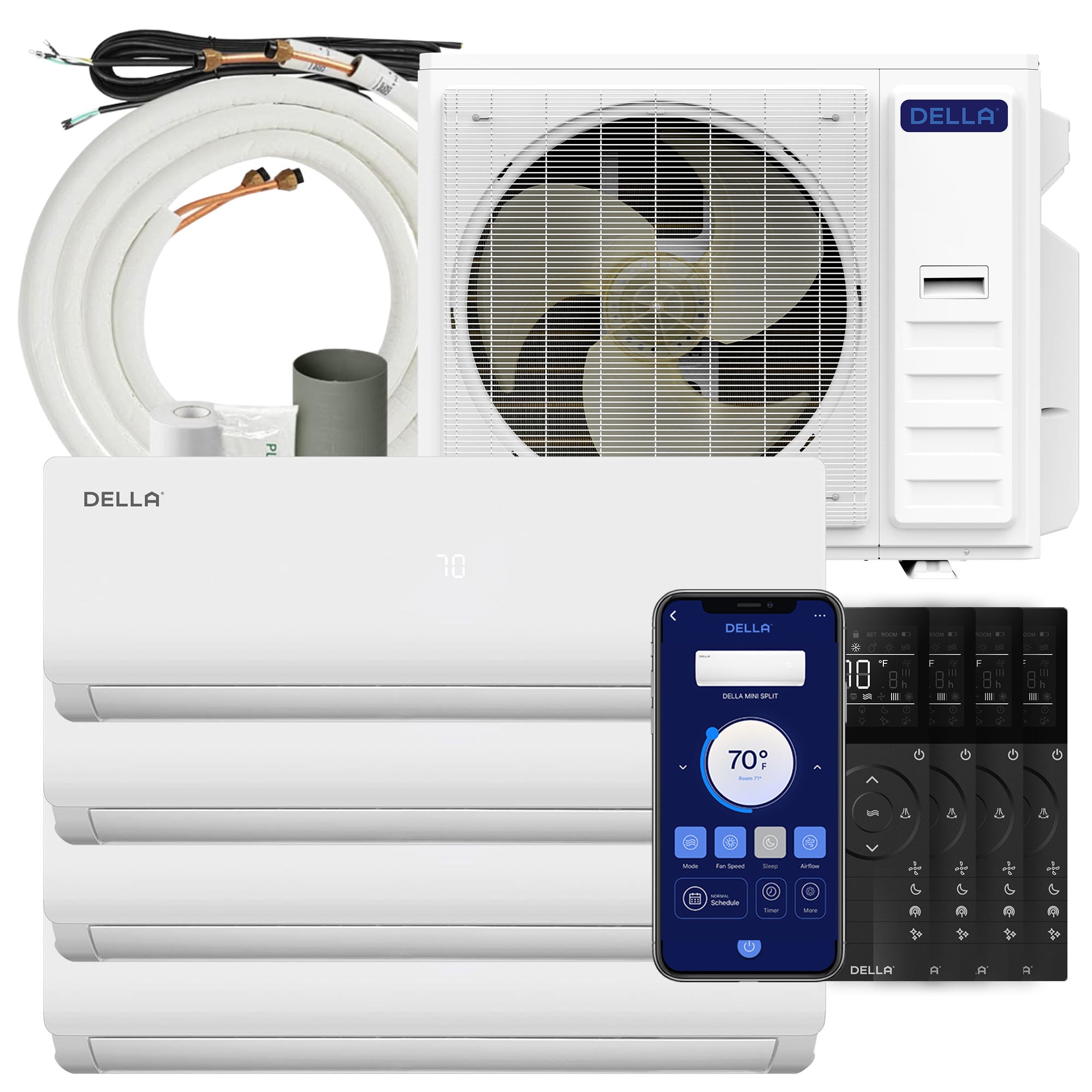 DELLA Vario Series 35000 BTU Quad-Zone Mini Split AC with R-454B (9K+12K+12K+12K) - Up to 2050 Sq.Ft.