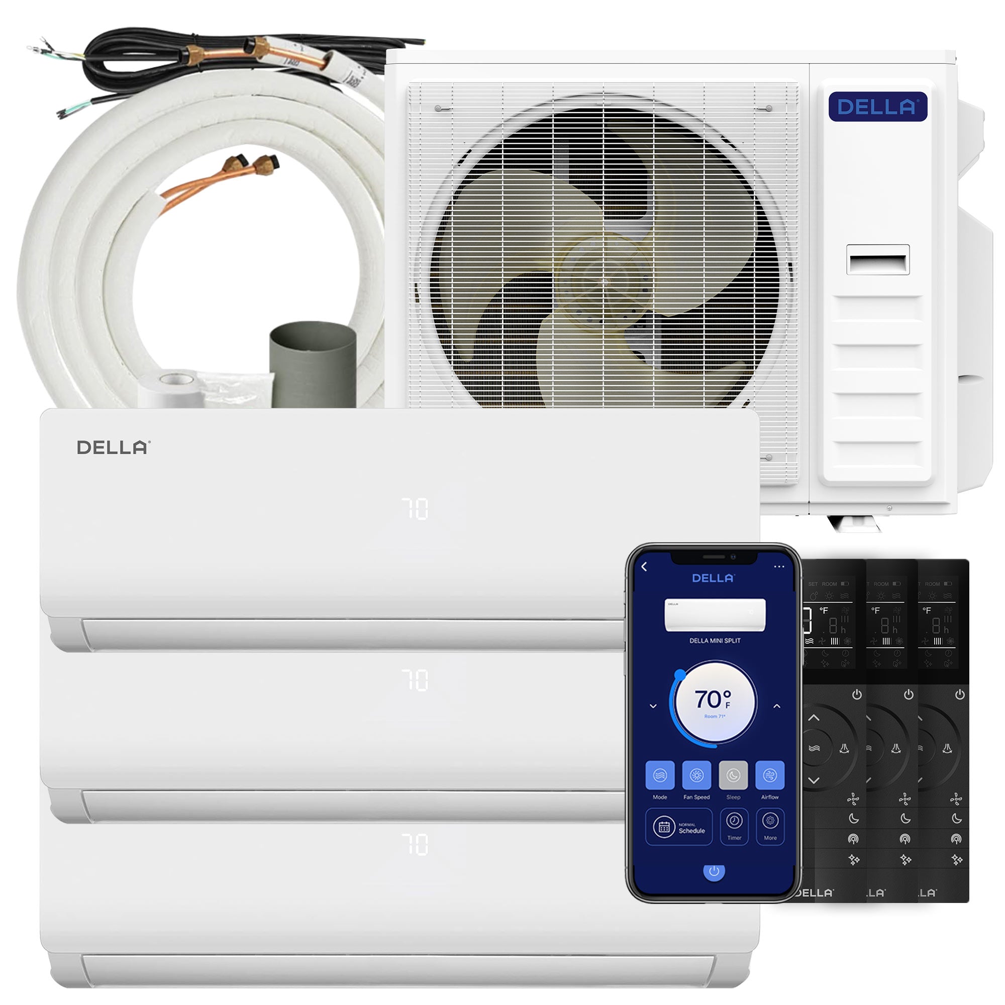 DELLA Vario Series 35000 BTU Tri-Zone Mini Split AC with R-454B (9K+12K+12K) - Up to 1500 Sq.Ft.