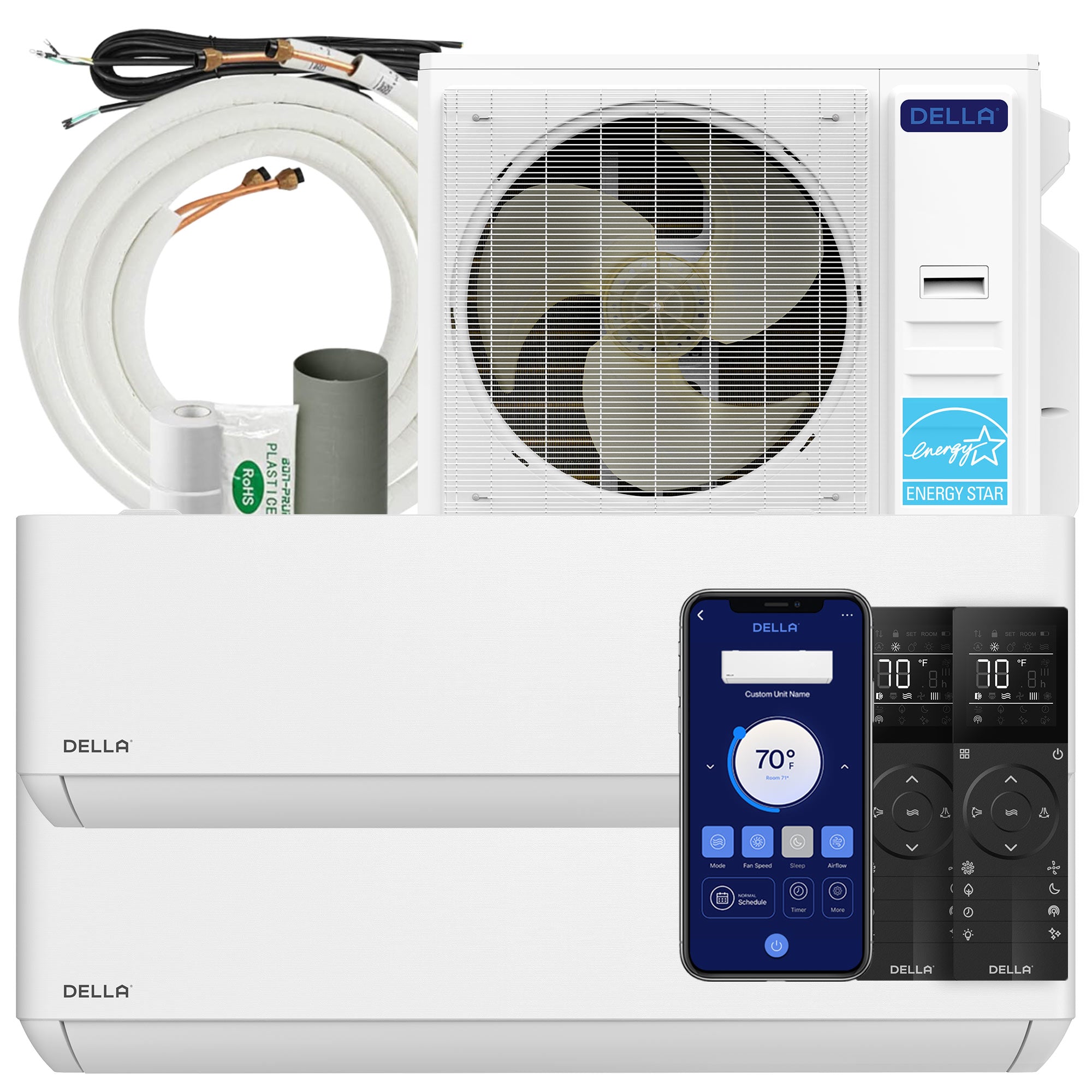 DELLA Optima Series 35000 BTU Dual Zone Mini Split AC with R-454B (23K+23K) - Up to 3000 Sq.Ft.