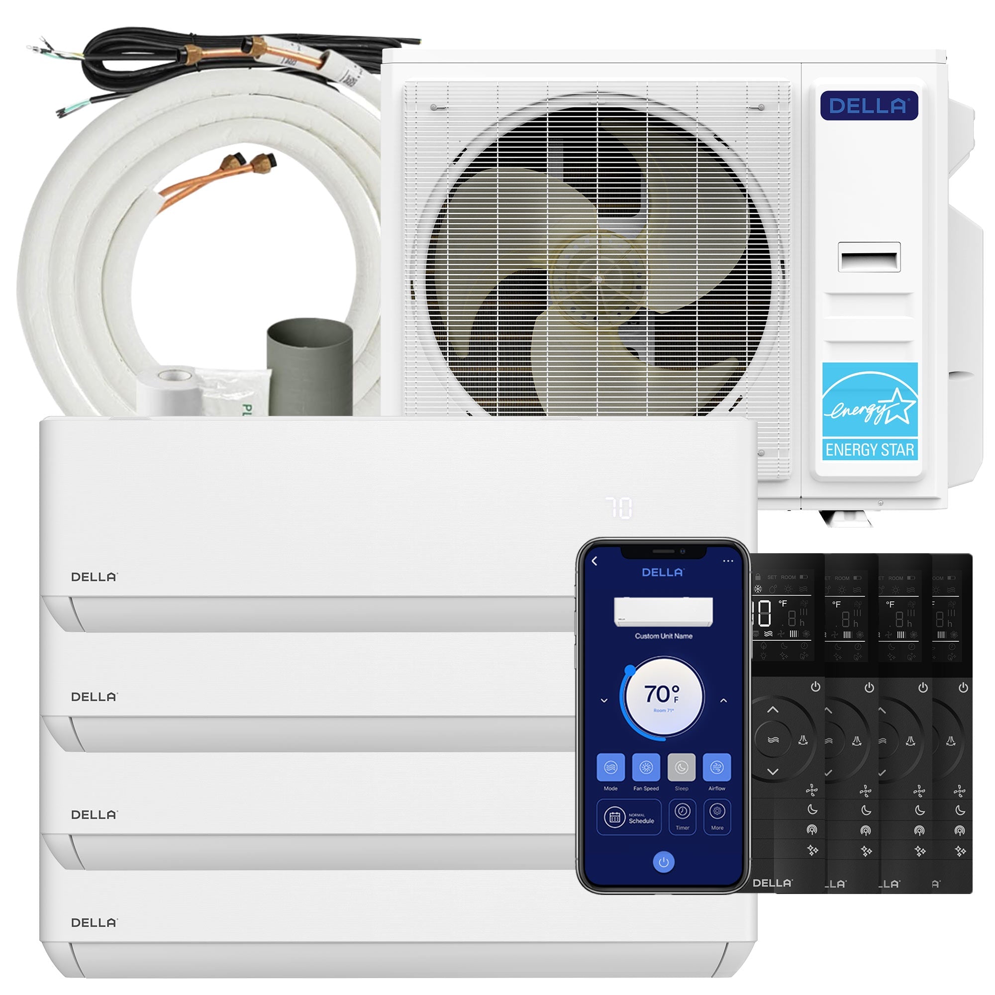 DELLA Optima Series 35000 BTU Quad Zone Mini Split AC with R-454B (12K+12K+12k+12k) - Up to 2200 Sq.Ft.