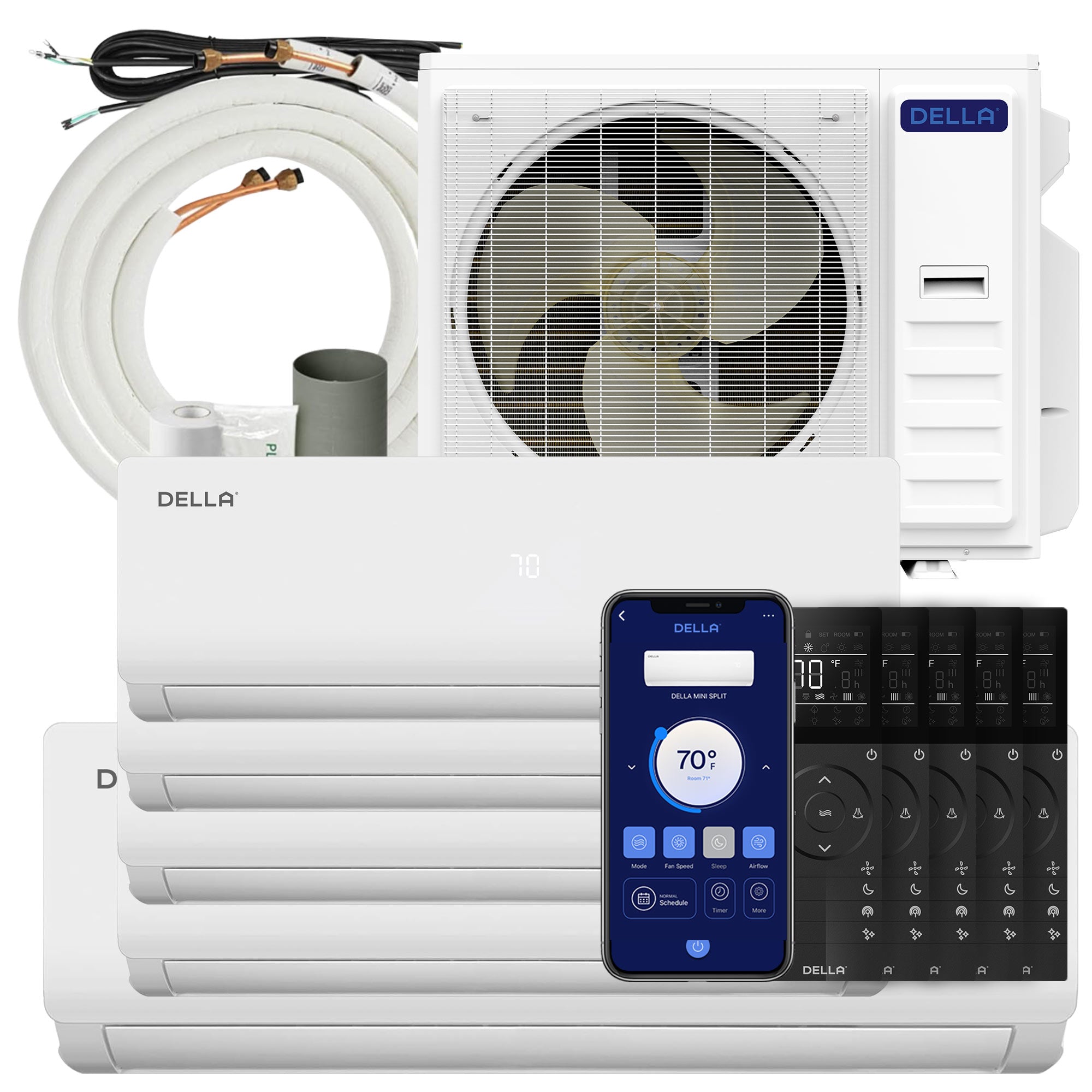 DELLA Vario Series 45000 BTU Five Zone Mini Split AC with R-454B (9K+9K+9k+12K+18k) - Up to 2750 Sq.Ft.