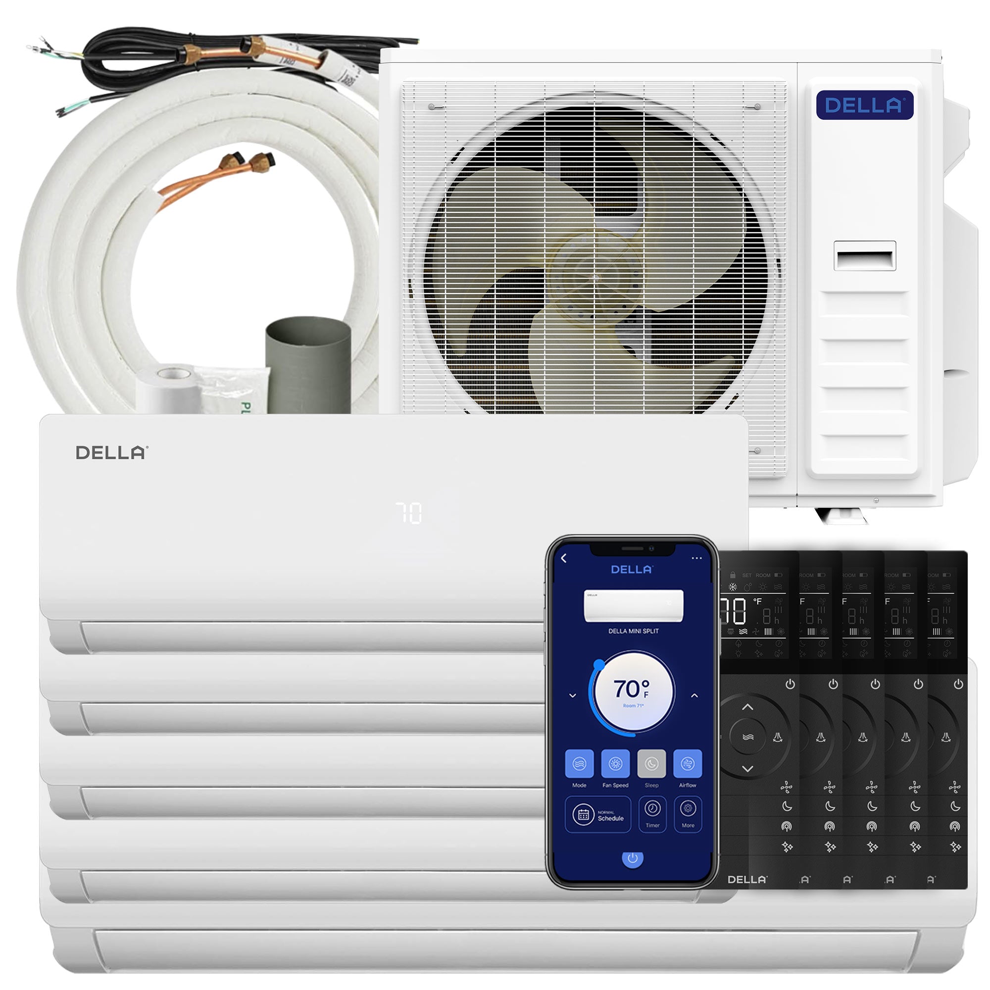 DELLA Vario Series 45000 BTU Five Zone Mini Split AC with R-454B (9K+9K+9k+9K+24k) - Up to 3100 Sq.Ft.