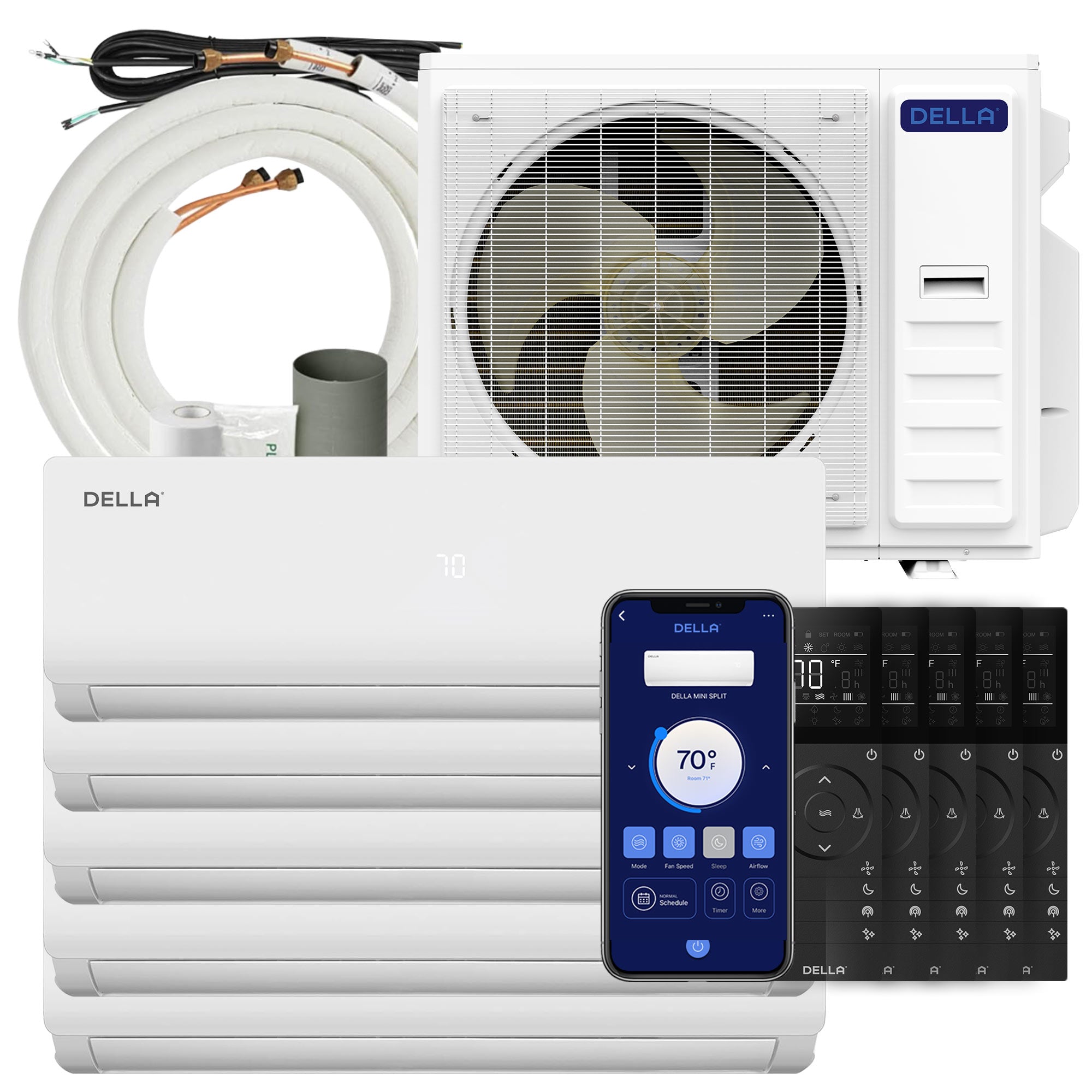 DELLA Vario Series 45000 BTU Five Zone Mini Split AC with R-454B (9K+9K+9k+12K+12k) - Up to 2300 Sq.Ft.