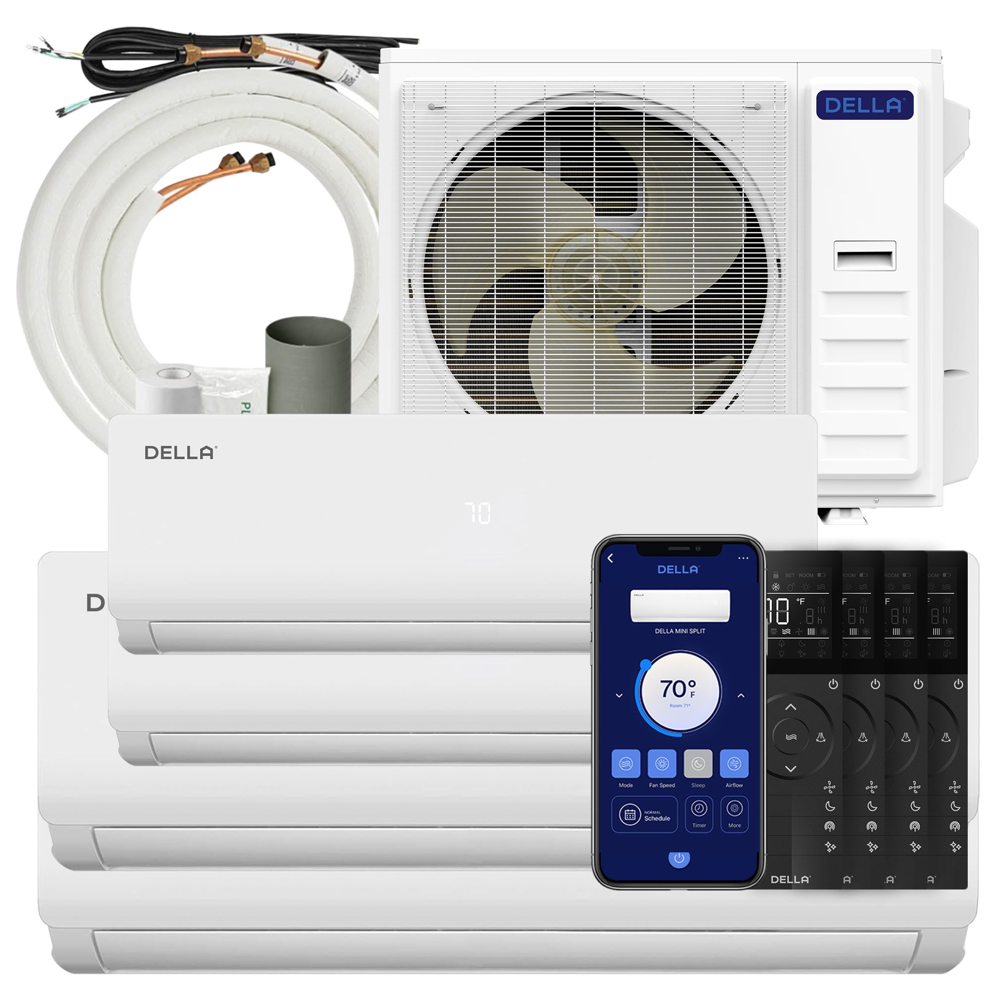DELLA Vario Series 45000 BTU Quad Zone Mini Split AC with R-454B (9K+9K+18k+18K) - Up to 2800 Sq.Ft.