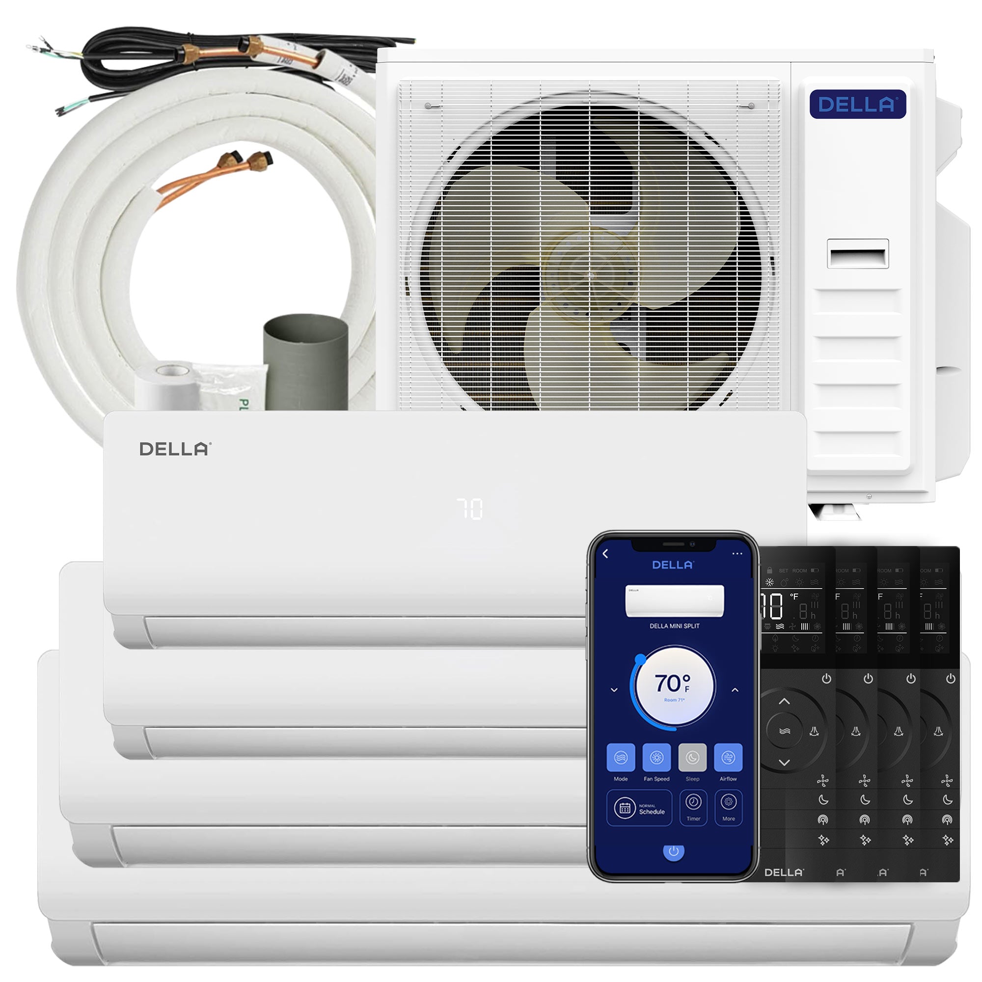 DELLA Vario Series 45000 BTU Quad Zone Mini Split AC with R-454B (9K+9K+18k+24K) - Up to 3300 Sq.Ft.