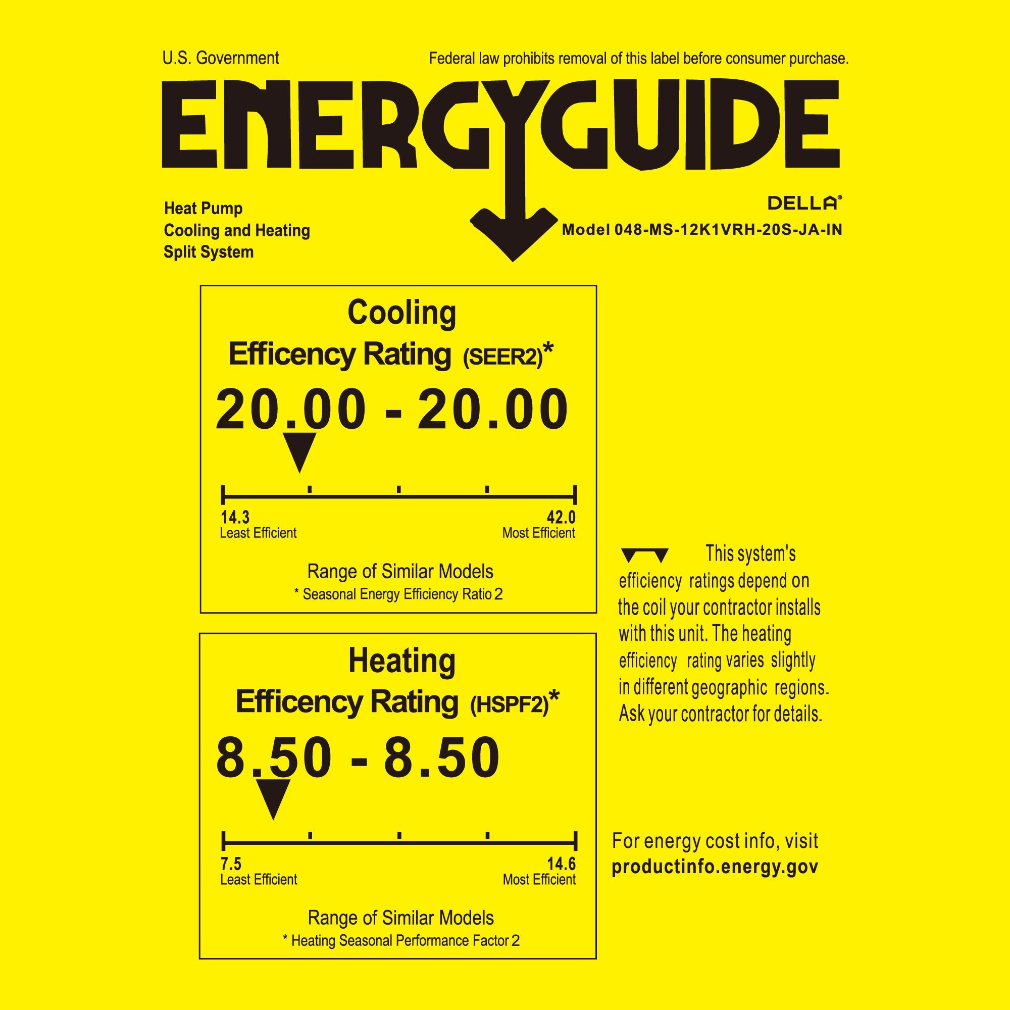 DELLA Motto Series 12000 BTU 20 SEER2 Mini-Split Heat Pump AC ¨C 115V, Up to 550 Sq.Ft.
