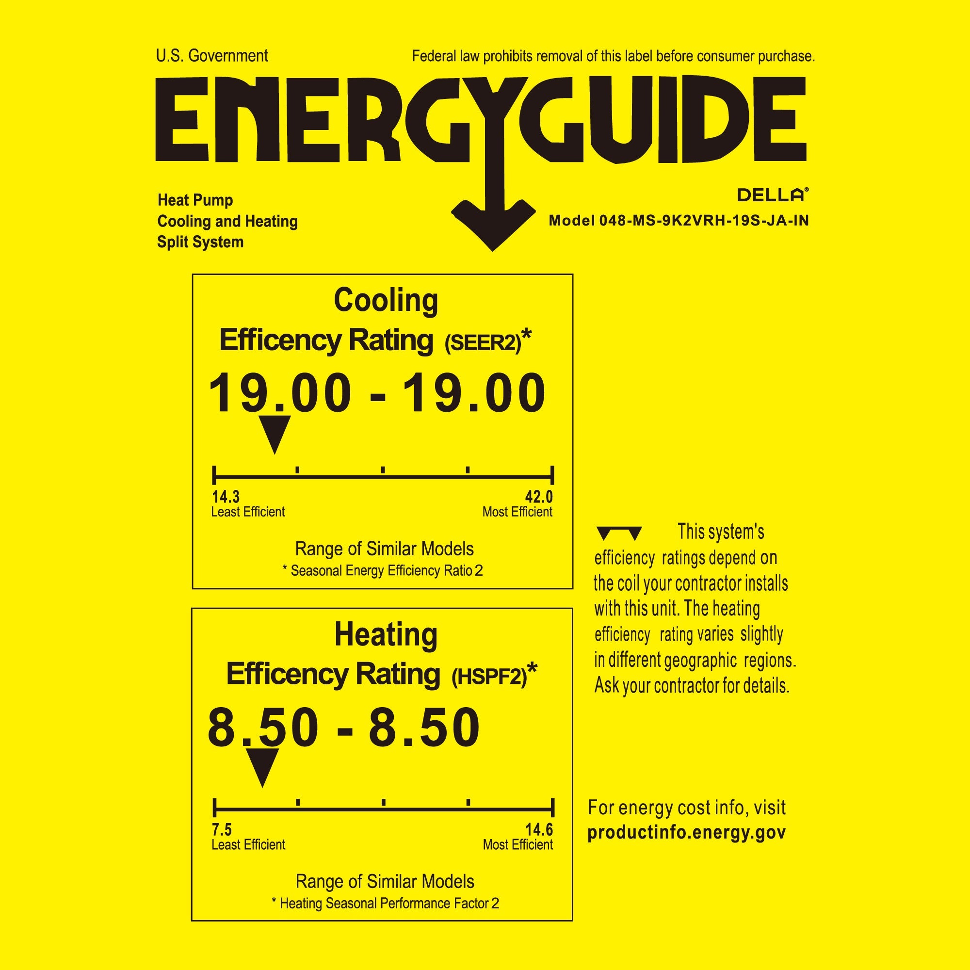 DELLA Motto Series 9100 BTU 19 SEER2 Mini-Split Heat Pump AC ¨C 230V, Up to 400 Sq.Ft.