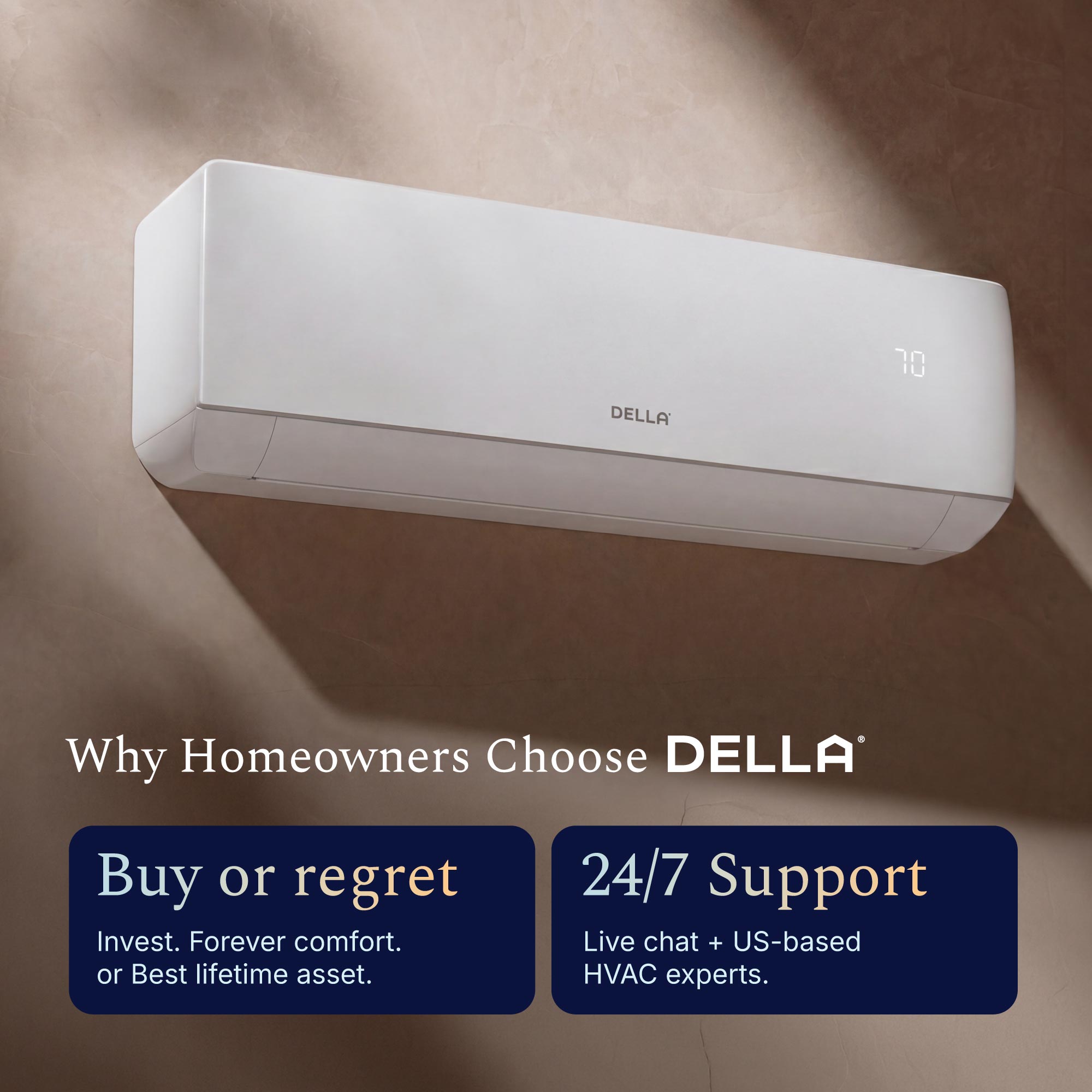 DELLA Motto Series 9100 BTU 19 SEER2 Mini Split Heat Pump AC – 230V, Up to 400 Sq.Ft.