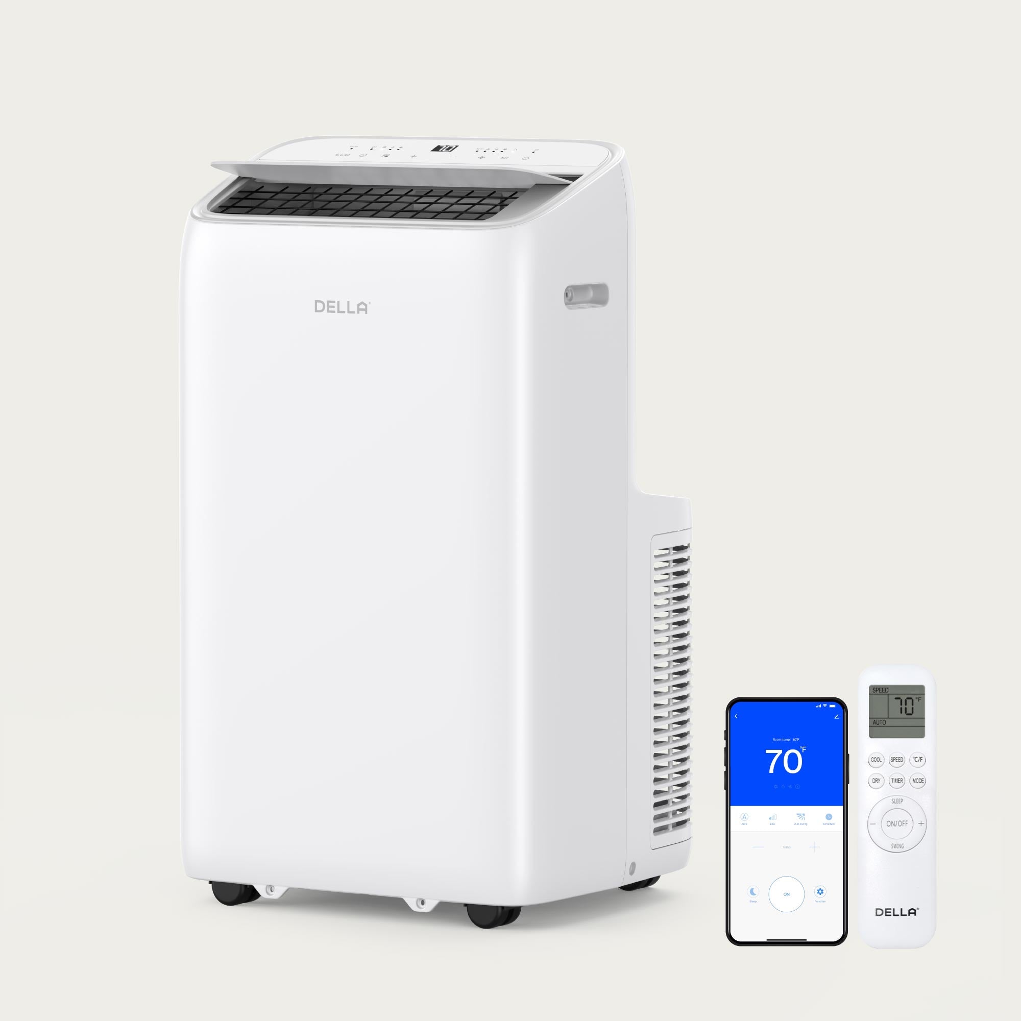 DELLA14000 BTU Inverter Ultra Quiet Portable AC with Remote & App Control, Dehumidifier, Fan & Sleep Mode, Cools Up To 450 Sq. Ft.