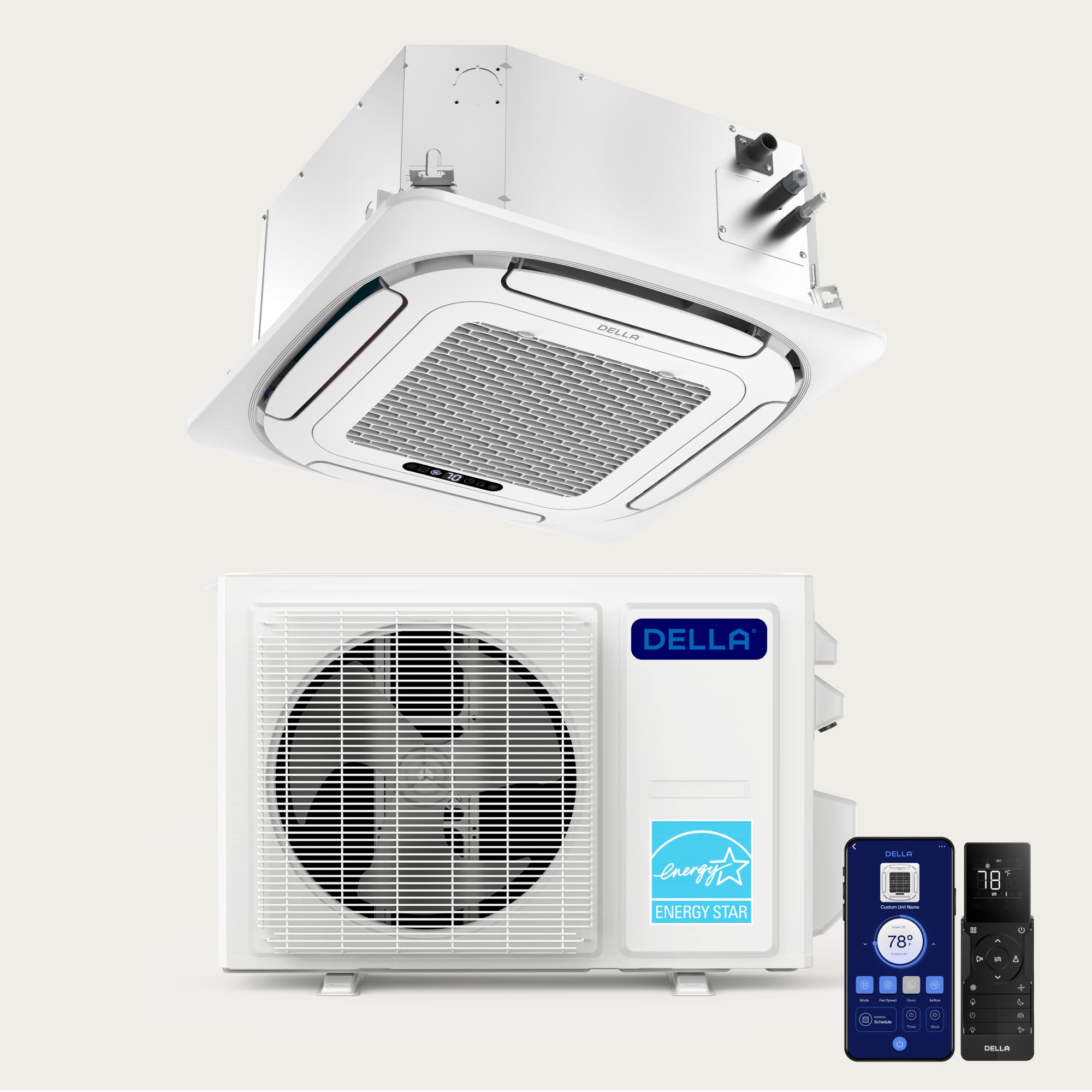DELLA 18,000 BTU 20.5 SEER2 Ceiling Cassette Ductless Mini Split AC - Up to 1000 Sq.Ft.