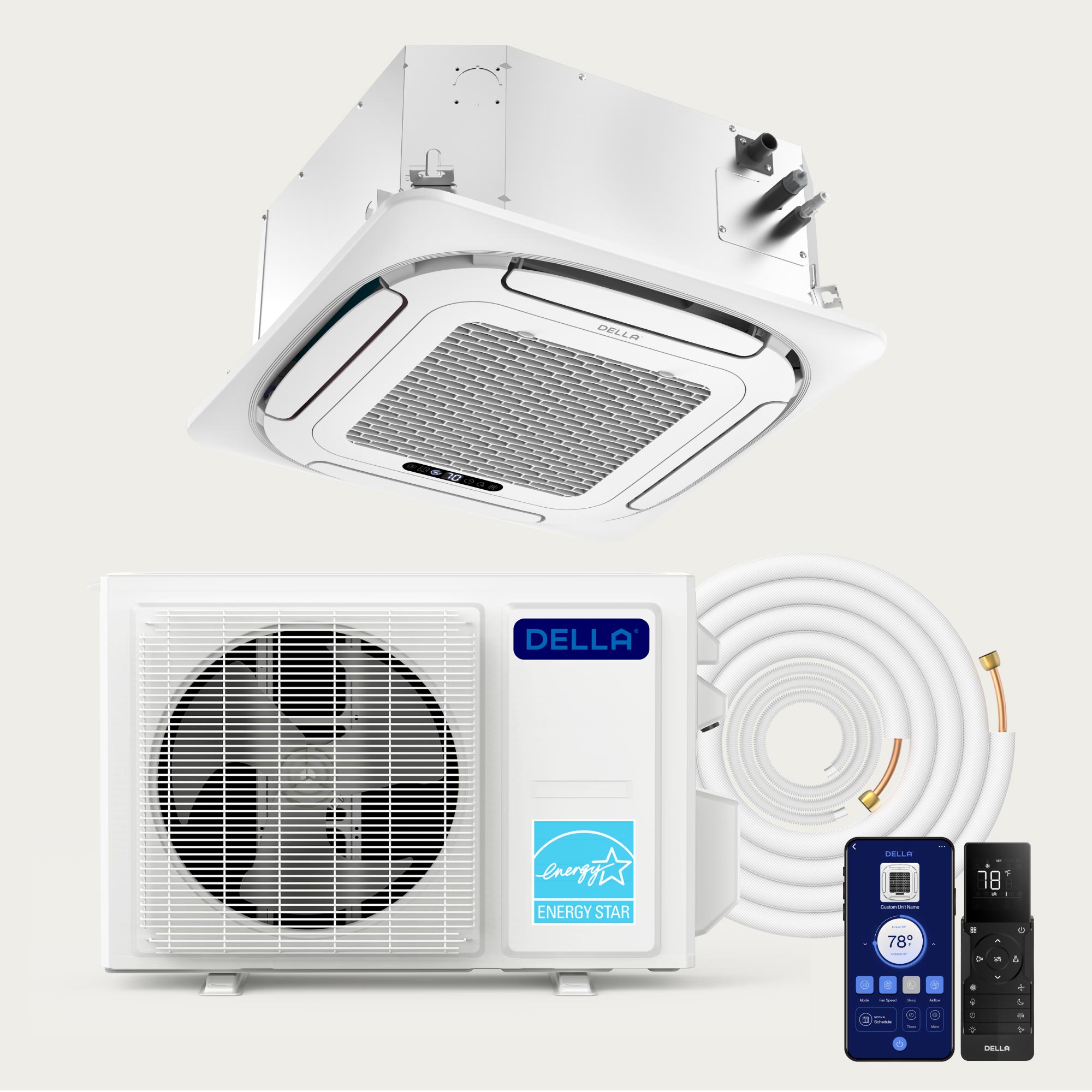 DELLA 9,500 BTU 23 SEER2 Ceiling Cassette Ductless Mini Split AC - Up to 400 Sq.Ft.