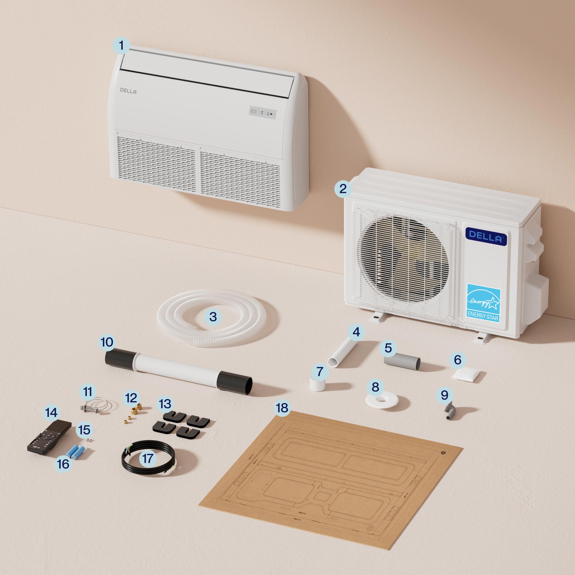 DELLA 18000 BTU 20.5 SEER2 Floor Mounted Mini Split AC - Up to 1000 Sq. Ft.