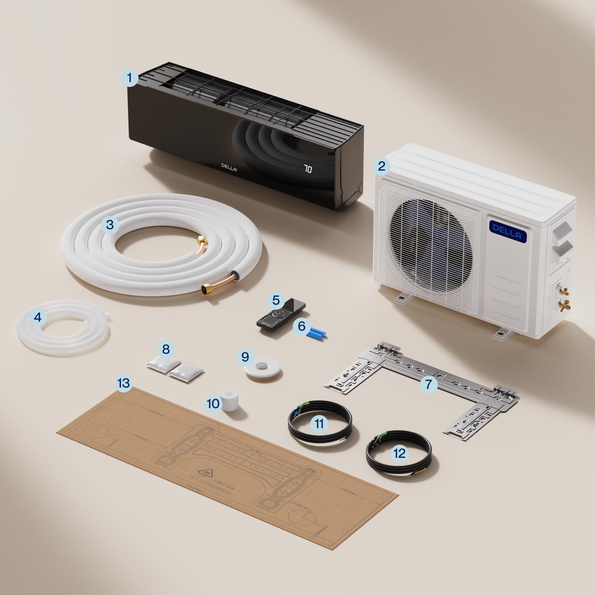 DELLA Umbra Series 12000 BTU 20 SEER2 Mini Split Heat Pump AC - Up to 550 Sq.Ft.