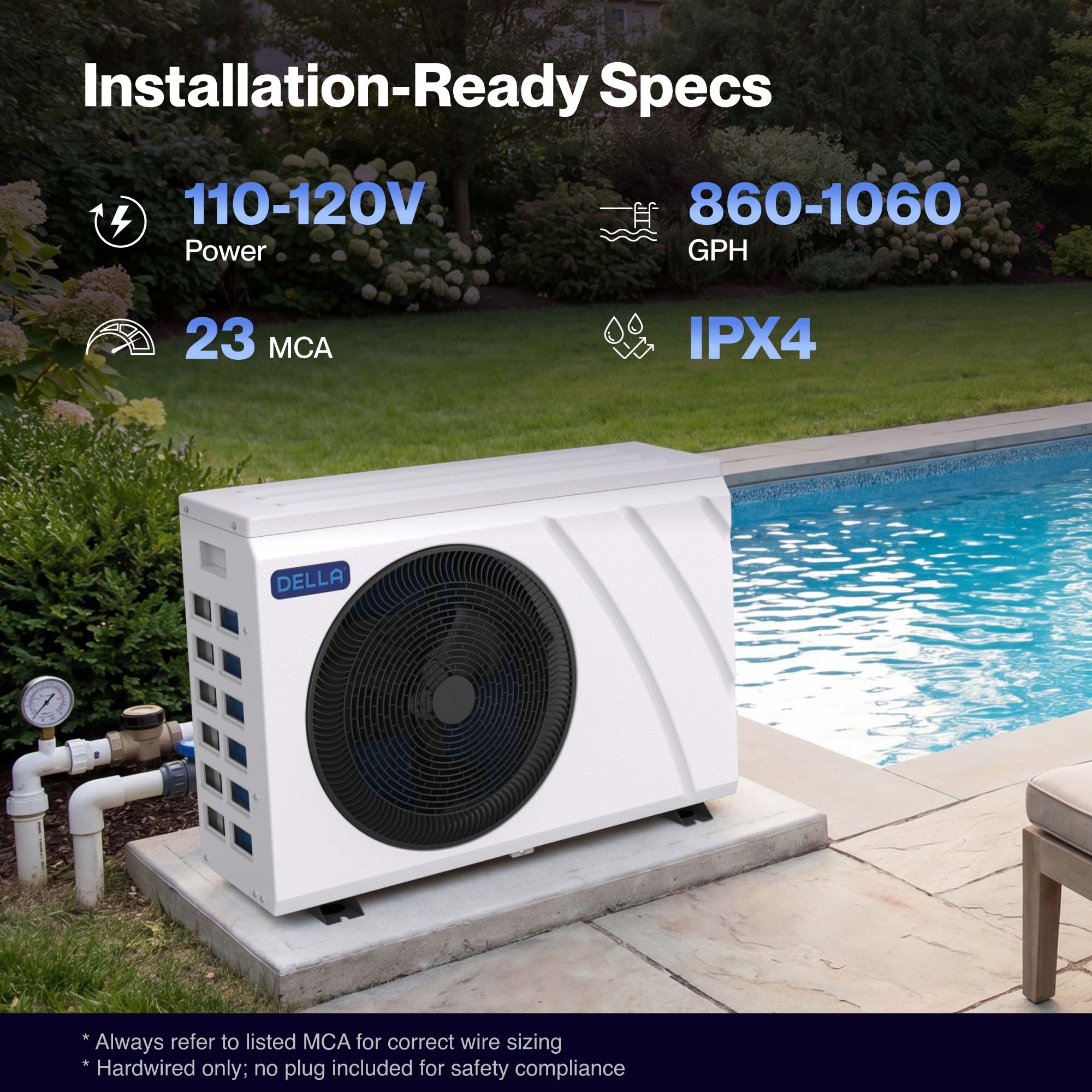 DELLA Omi Edge Series 28,500 BTU Inverter Pool Heat Pump for Pools up to 8,500 Gallons