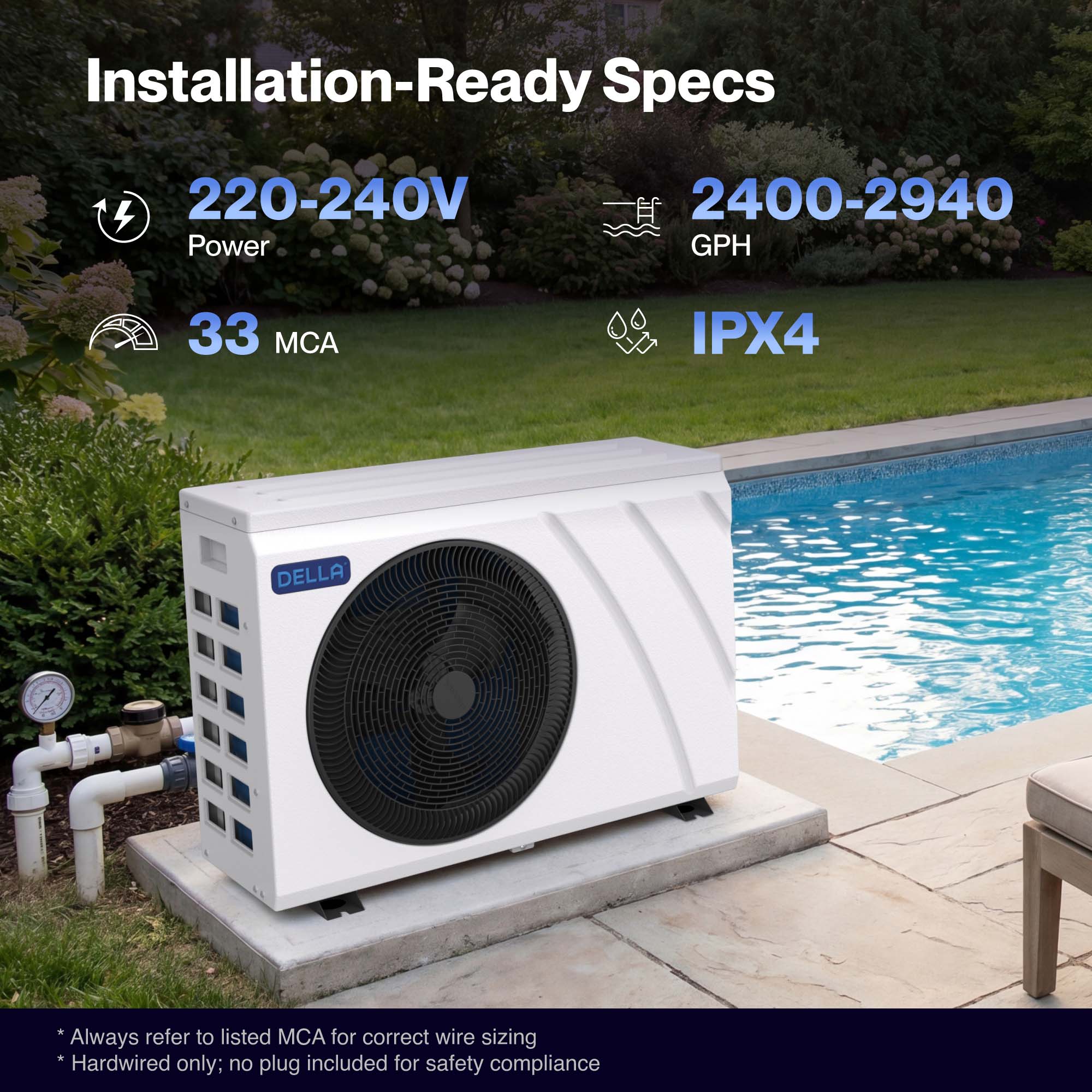 DELLA Omi Edge Series 82,000 BTU Inverter Pool Heat Pump for Pools up to 24,000 Gallons