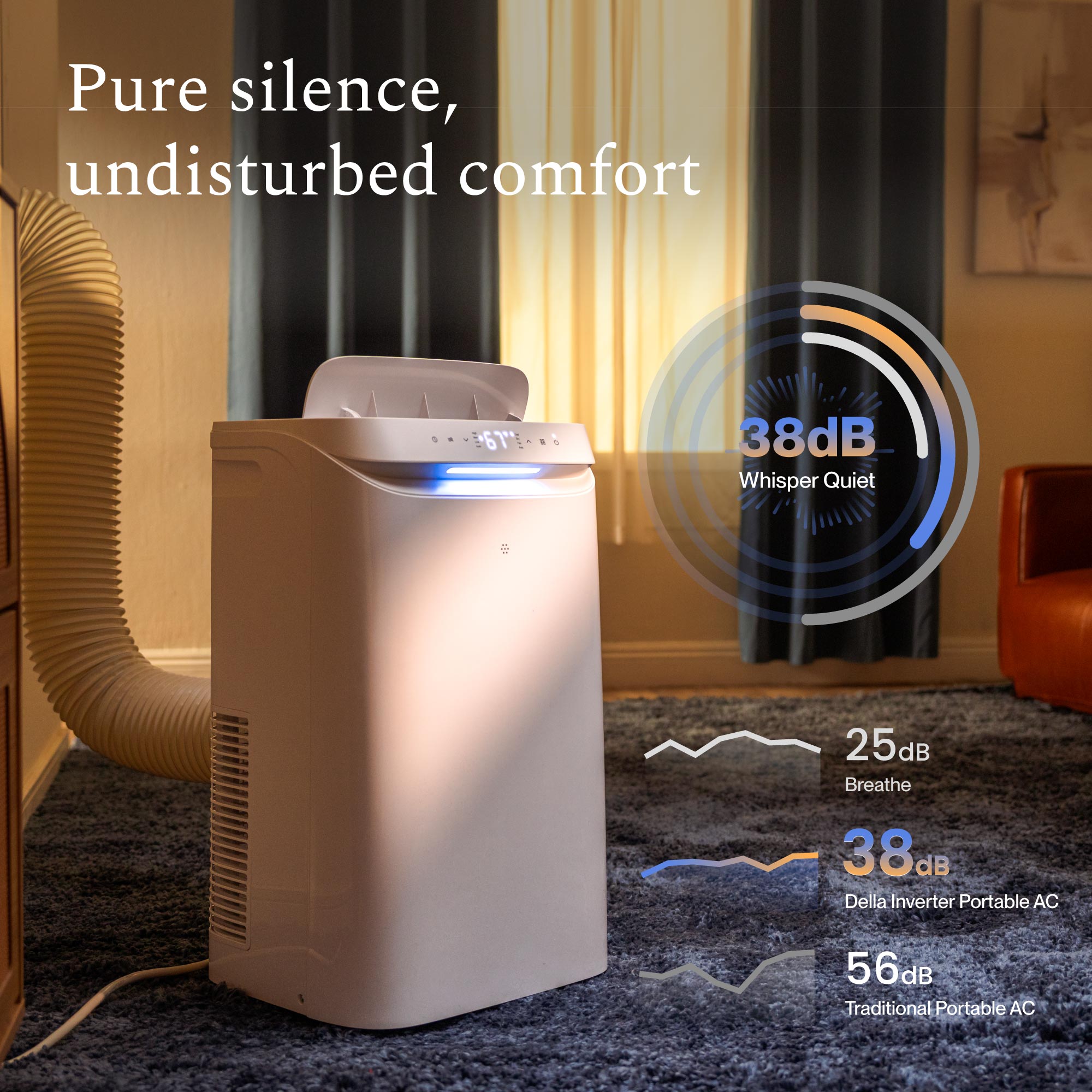 DELLA Sylro Series 14,000 BTU Inverter Ultra Quiet Portable Air Conditioner for Rooms Up to 450 Sq. Ft.