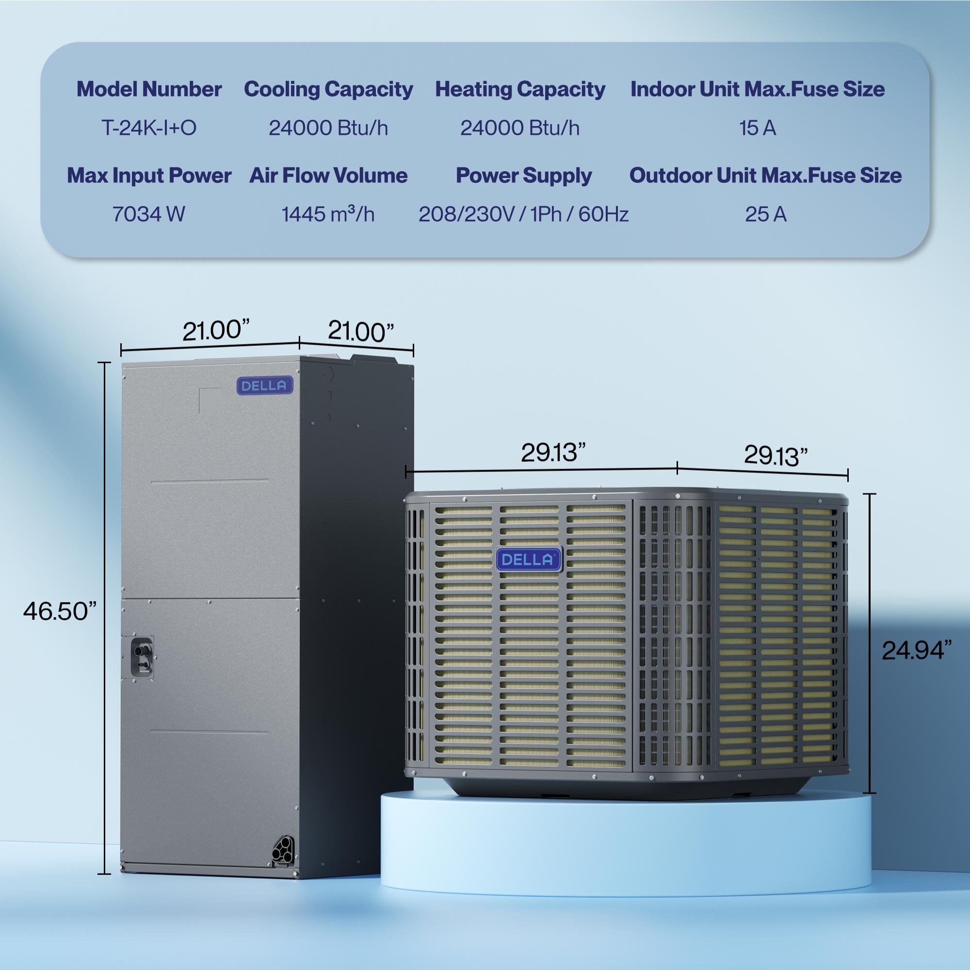 DELLA 24,000 BTU 18 SEER2 Ducted Central Air Conditioner with Air Handler