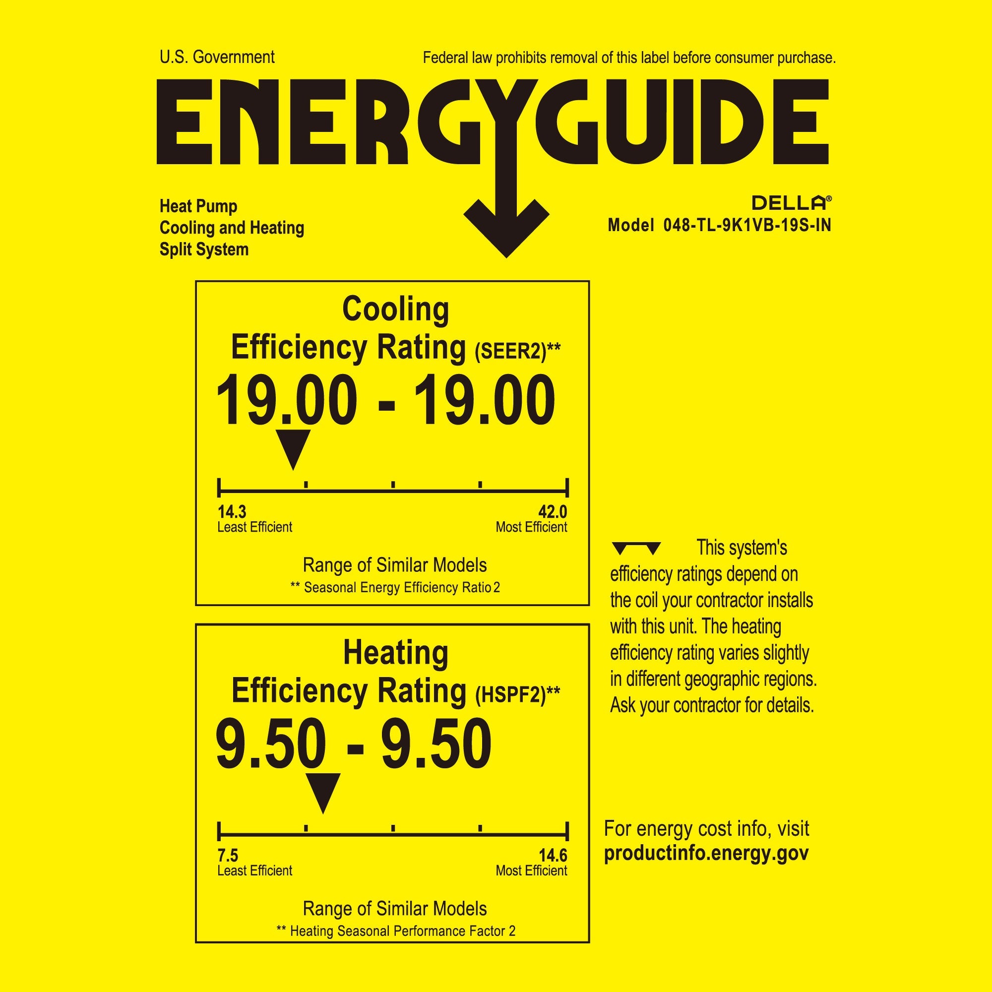 DELLA Vario Series 9000 BTU 19 SEER2 Mini-Split Heat Pump AC (R-454B) - Up to 400 Sq.Ft.