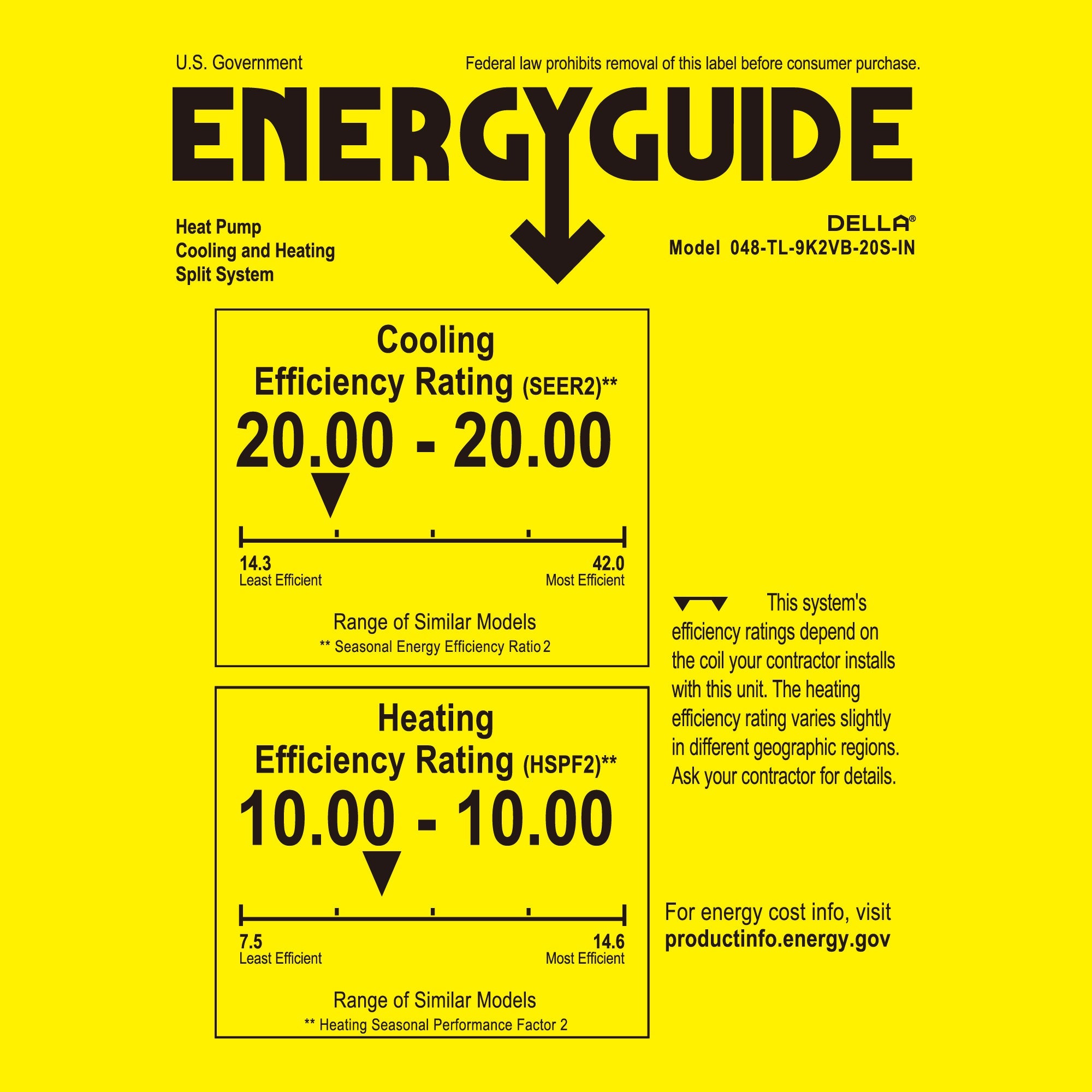 DELLA Vario Series 9000 BTU 20 SEER2 Mini-Split Heat Pump AC - Up to 400 Sq.Ft.