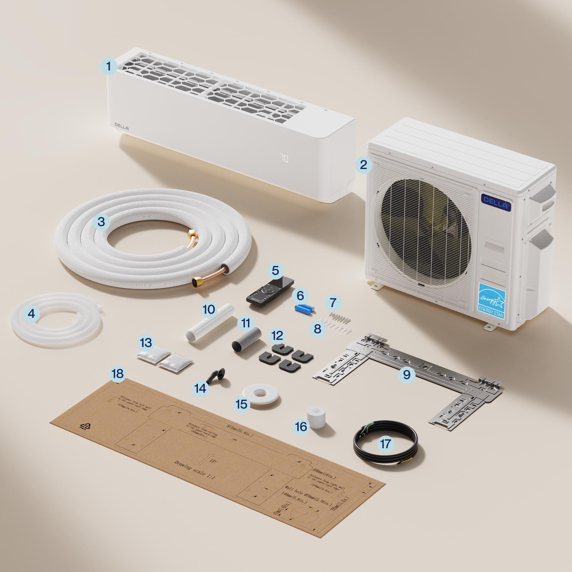 DELLA Optima Series 35000 BTU Quad Zone Mini Split AC with R-454B (9K+9K+9k+9k) - Up to 1600 Sq.Ft.