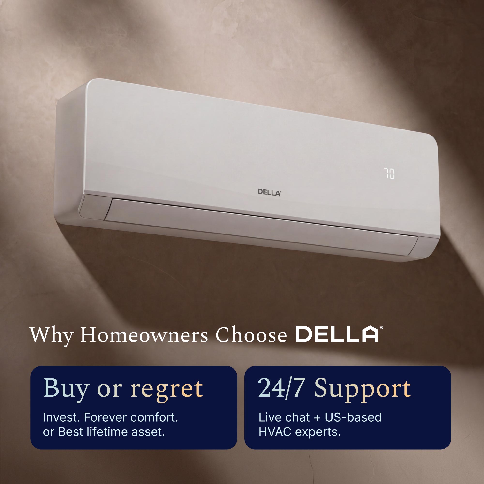 DELLA Serena Series 18000 BTU Dual Zone Mini Split AC (9K + 12K) - Up to 950 Sq.Ft.