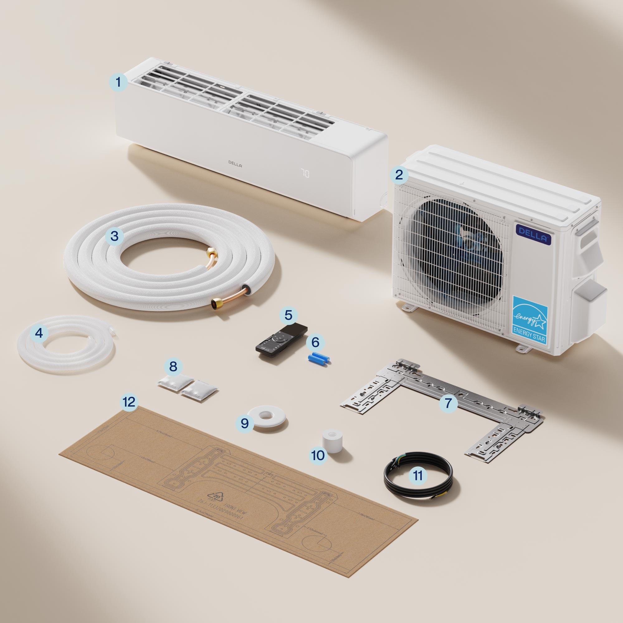 DELLA Serena Series 18000 BTU Dual Zone Mini Split AC (9K + 12K) - Up to 950 Sq.Ft.