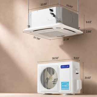 DELLA 23,000 BTU 22.5 SEER2 Ceiling Cassette Ductless Mini Split AC - Up to 1500 Sq.Ft.