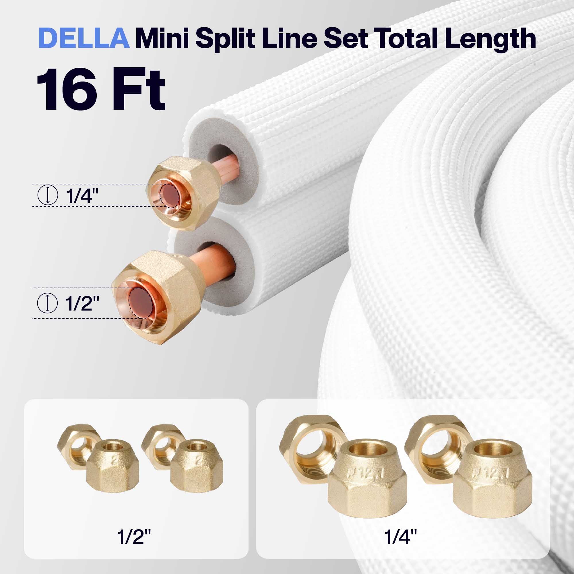 #Size_16FT Line Set 1/2" & 1/4"O.D. Copper Pipes Tubing